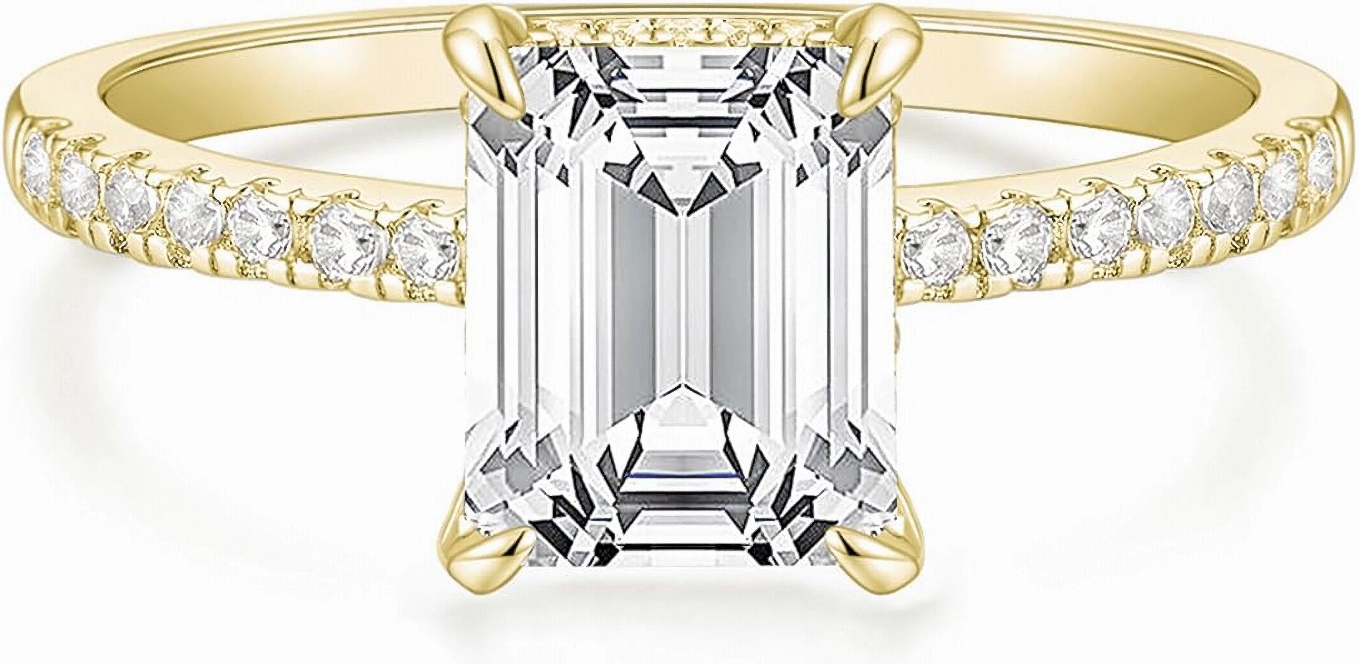 Jumpeak Verlobungsring 585er Gold, 3 Karat Diamant im Smaragdschliff, Damen-Ehering, D,vvs2,2EX,IGI-Zertifikat,ring damen,geschenk