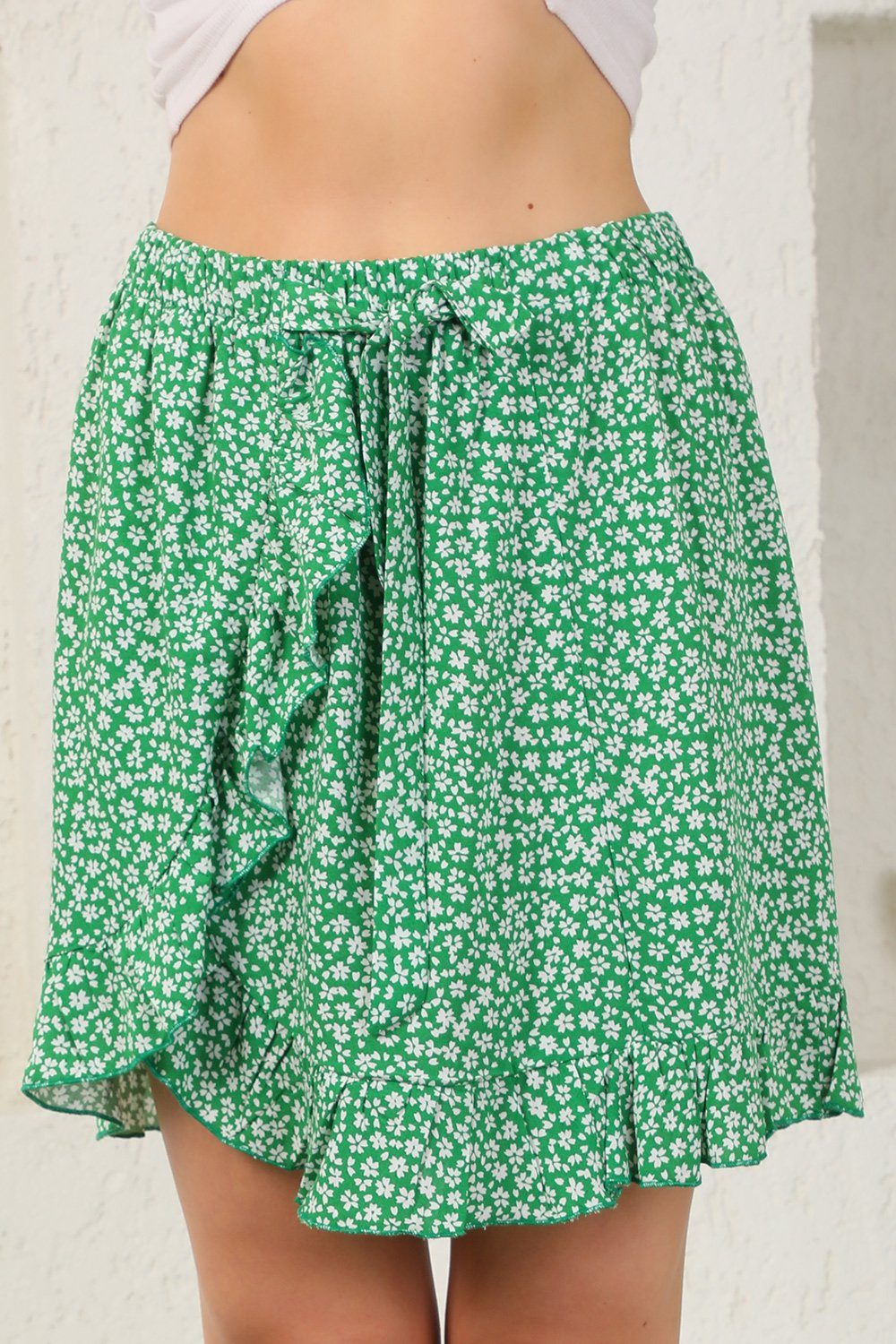 Bongual Sommerrock Minirock in Wickel-Optik mit Schleife und Rüschen geblüm günstig online kaufen