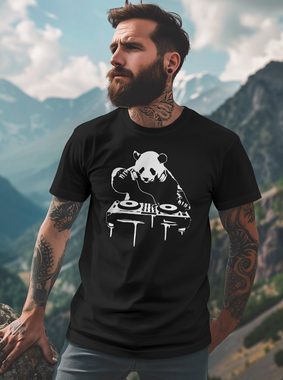 Neverless Print-Shirt Herren T-Shirt mit Aufdruck Panda DJ Techno Rave Festival Outfit mit Print