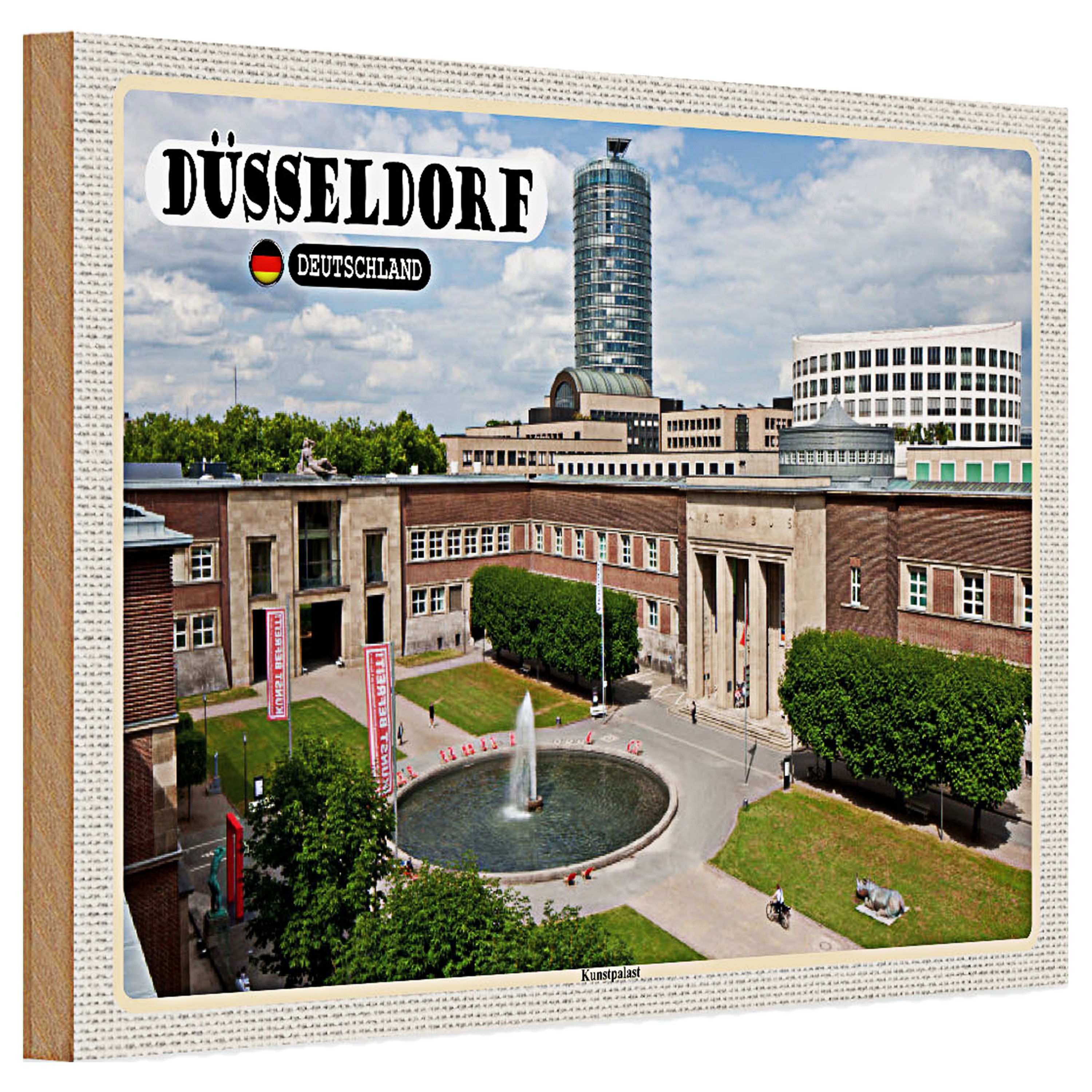 Roomando Holzbild Holzschild Städte Düsseldorf Ehrenhof Kunstpalast 30x20cm