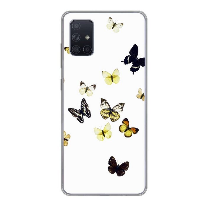 MuchoWow Handyhülle Schmetterlinge auf weißem Hintergrund Phone Case Handyhülle Samsung Galaxy A71 Silikon Schutzhülle