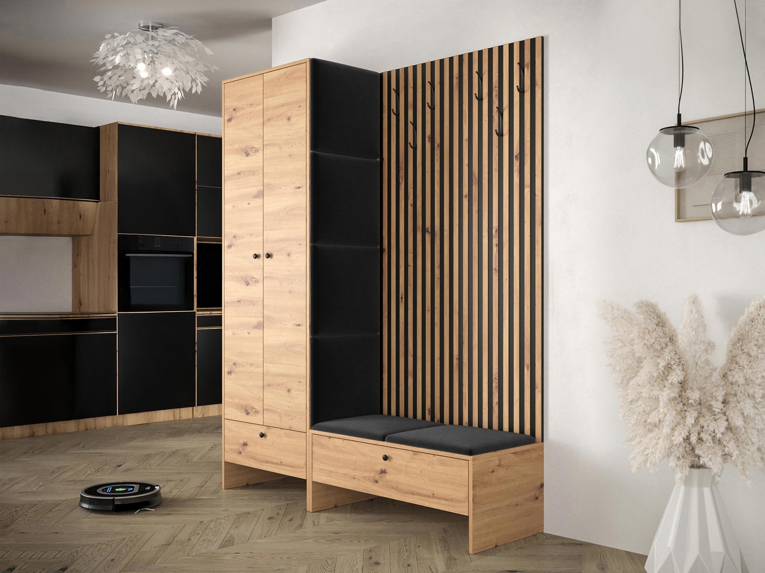 MIRJAN24 Garderoben-Set Balma III, (Komplett-Set, Kleiderschrank, Unterschrank mit Lamellen, 6x Paneel 42x42), Griffe aus Metall