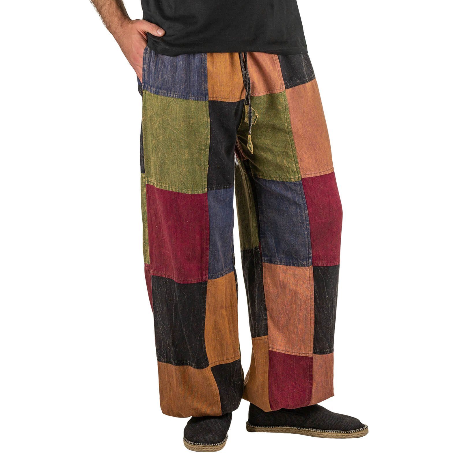 KUNST UND MAGIE Cargohose Bunt Patchwork Freizeit Stonewashed-Unisex Hippie Goa Cargo Hose Boho