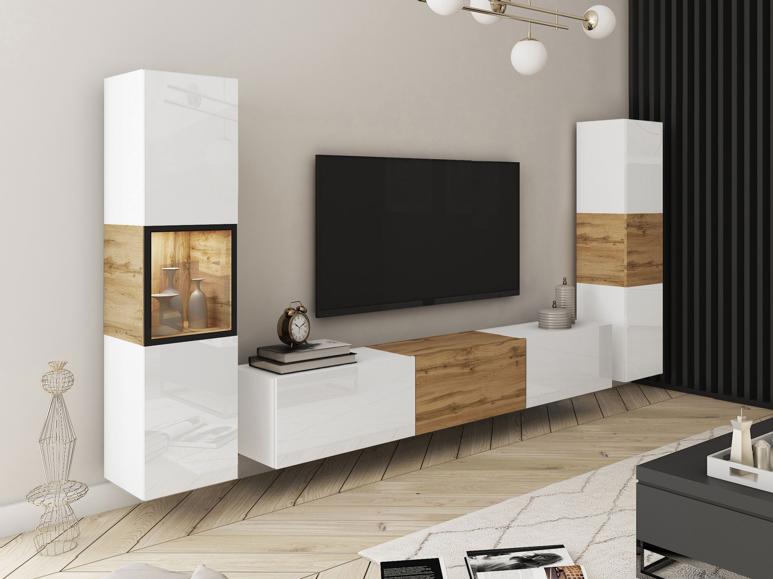 MIRJAN24 Wohnwand Berlin III, (3er-Set, 2x Vitrine, TV-Lowboard), Beleuchtung als Option