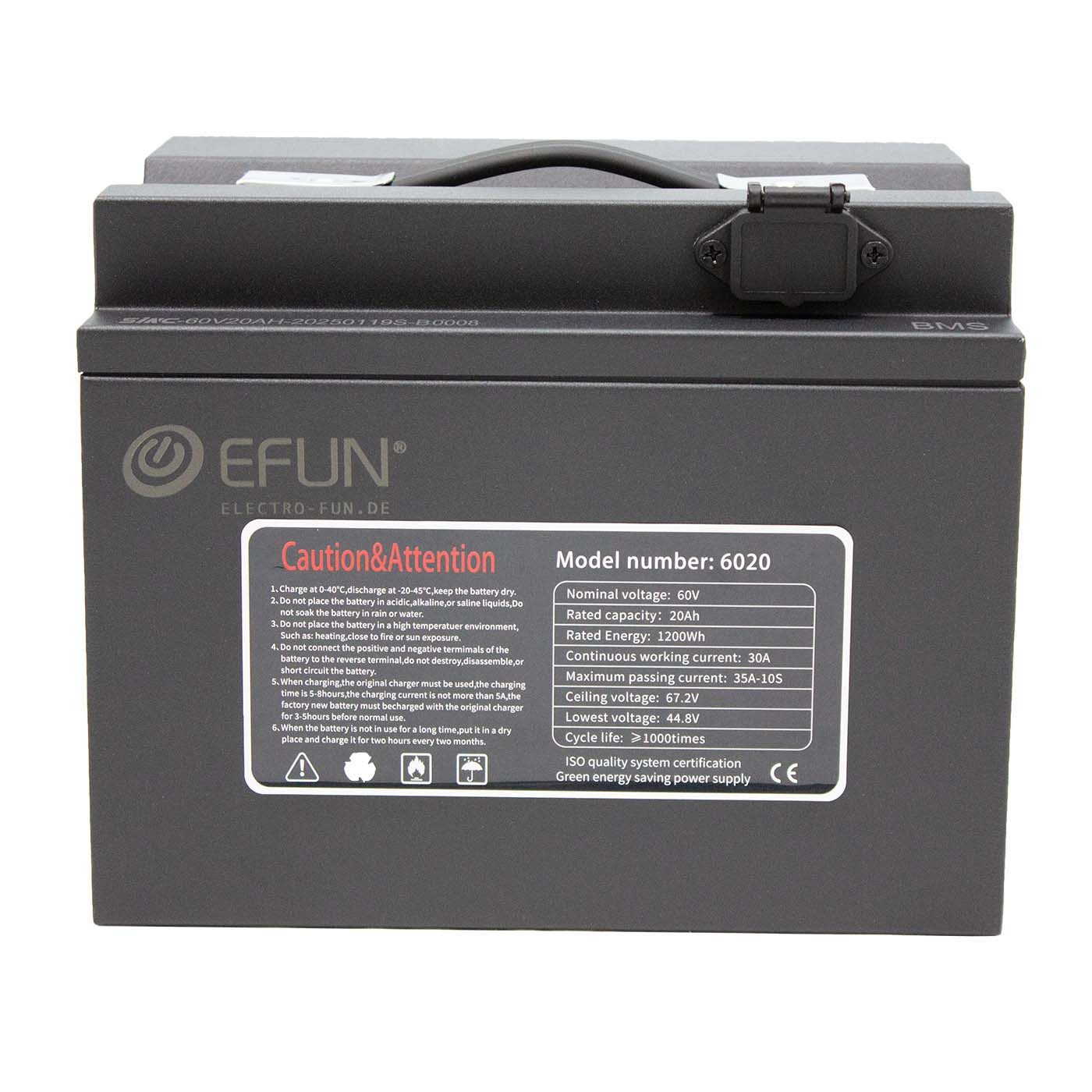 Electro-Fun Li-Ion Akku 60 Volt 20 Ah für Elektromobile, inkl. Ladegerät Elektromobil-Akku