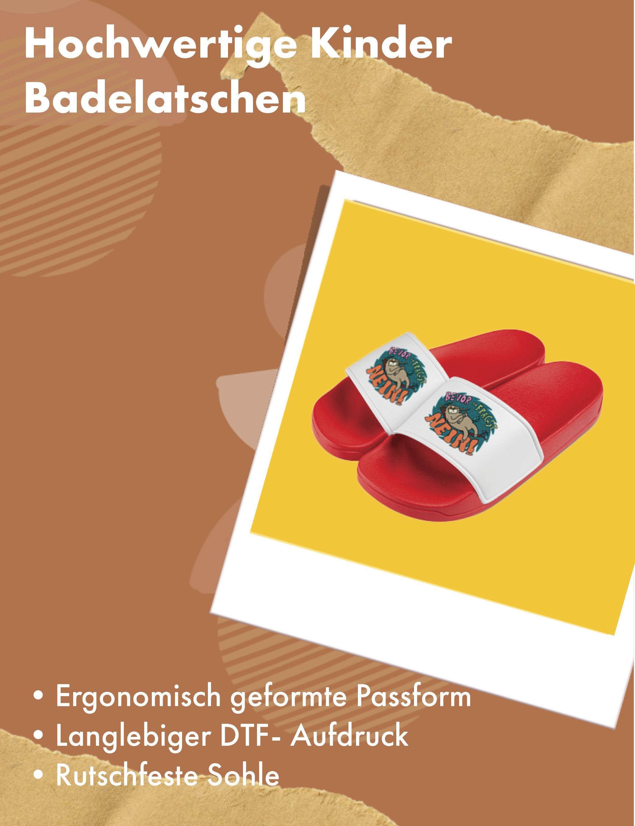 Youth Designz Kinder Badelatschen "Faultier Nein" Fun-Print lustig Geschenk Badeschuh mit witzigen Aufdruck für Jungen und Mädchen