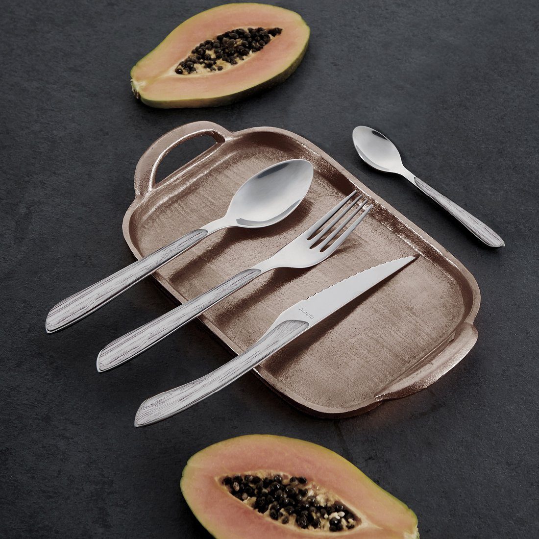 Amefa Besteck-Set ECLAT NATURE (24-tlg), 6 Personen, Edelstahl Rostfrei 18/0, spülmaschinenfest, in grau, hochglanzpoliert