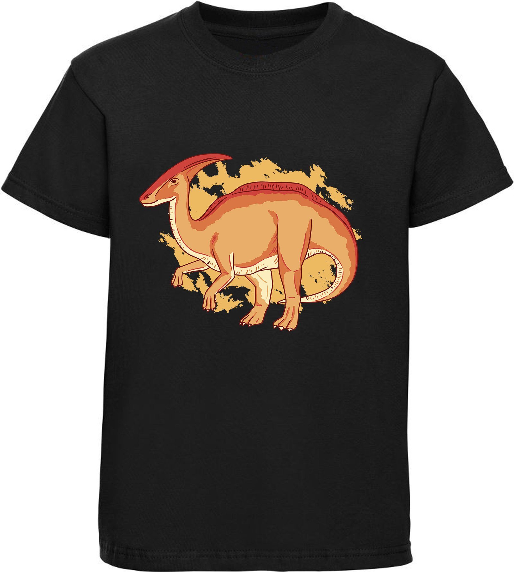 Baumwollshirt Kinder i86 MyDesign24 weiß, Print-Shirt Parasaurolophus T-Shirt mit blau, schwarz, mit bedrucktes Dino, rot,