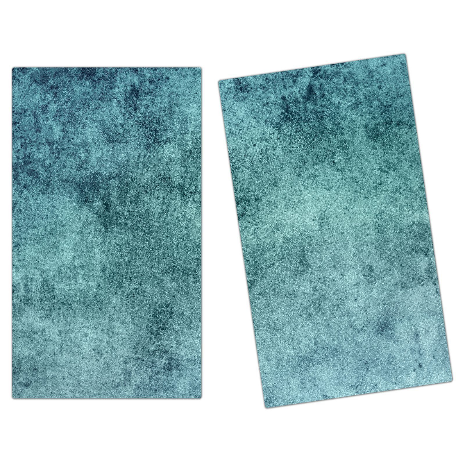 Primedeco Herd-Abdeckplatte Herdabdeckplatte Spritzschutz aus Glas Blaue Betonwand, Glas, (2 tlg)