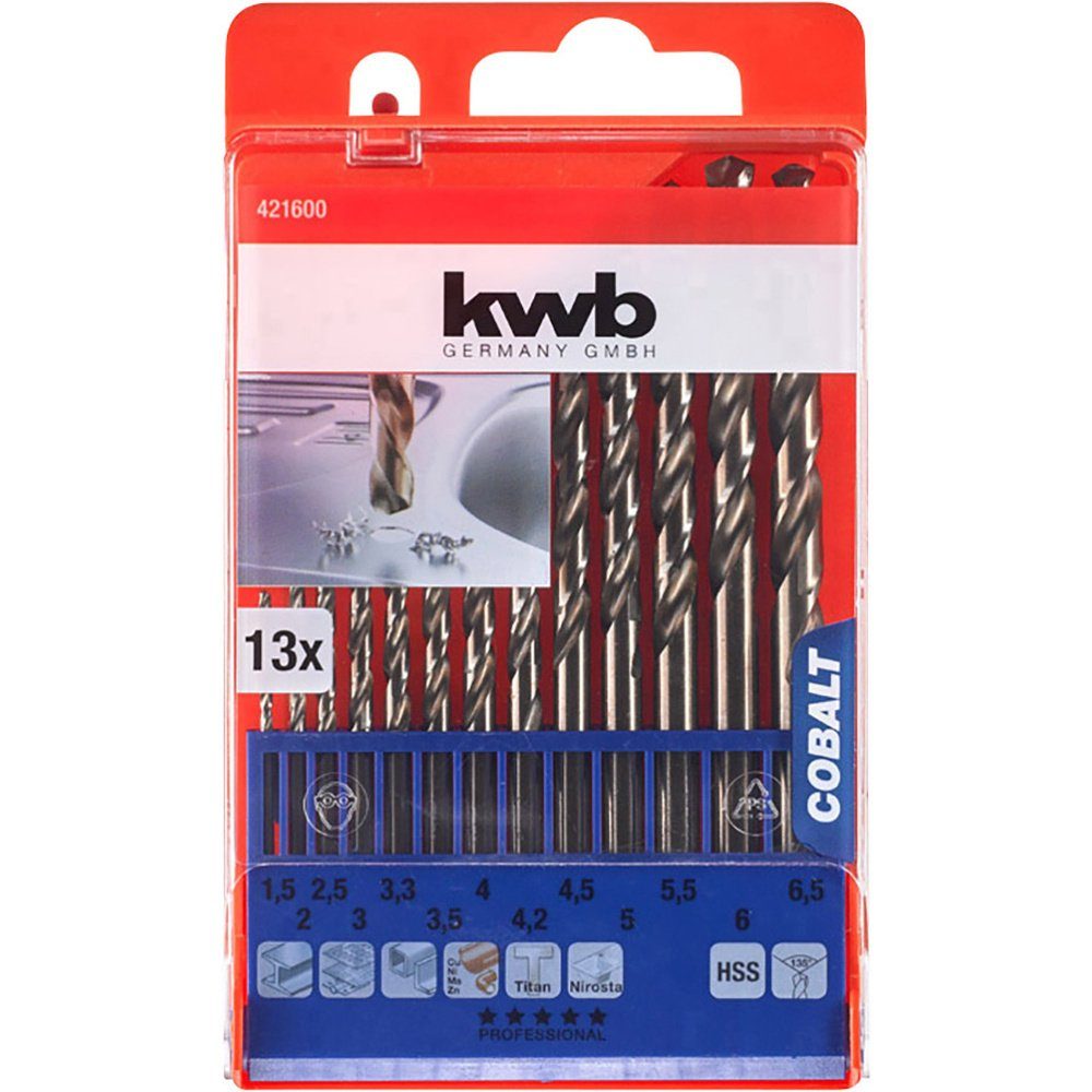kwb Metallbohrer kwb 421600 HSS-Co Metall-Spiralbohrer-Set 13teilig M35 DIN 338 Zyli