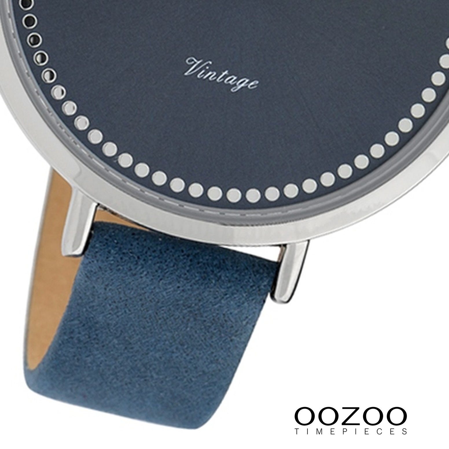 OOZOO Quarzuhr Oozoo Damen Armbanduhr blau, (Analoguhr), Damenuhr rund, groß (ca. 40mm) Lederarmband, Fashion-Style