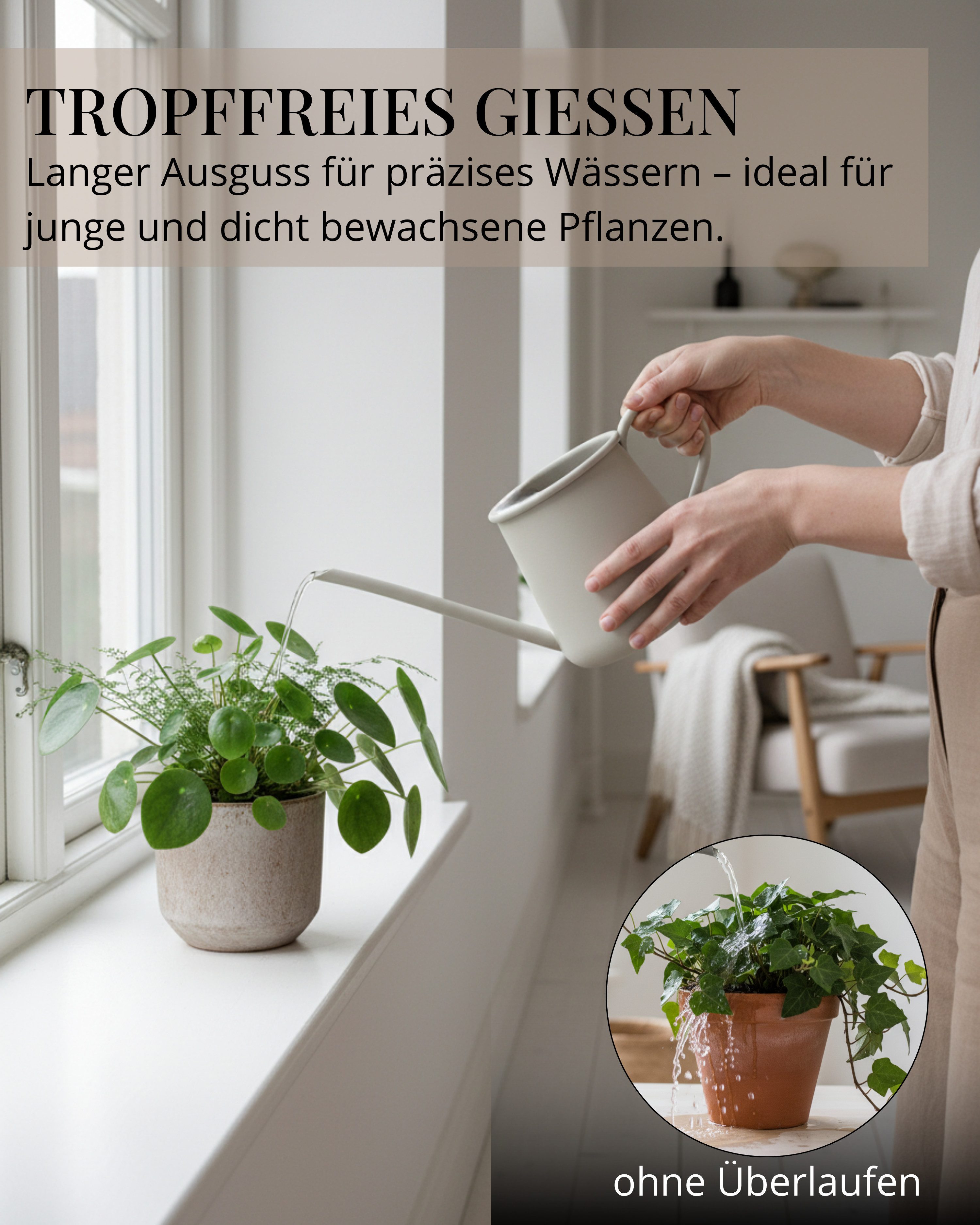 LIVLIG Gießkanne 1 Liter, Gießkanne klein, Gießkanne für Zimmerpflanzen (L28,5 × B10,5 × H12 cm), mit langem Ausguss für Zimmerpflanzen, Balkonpflanzen & Kräuter