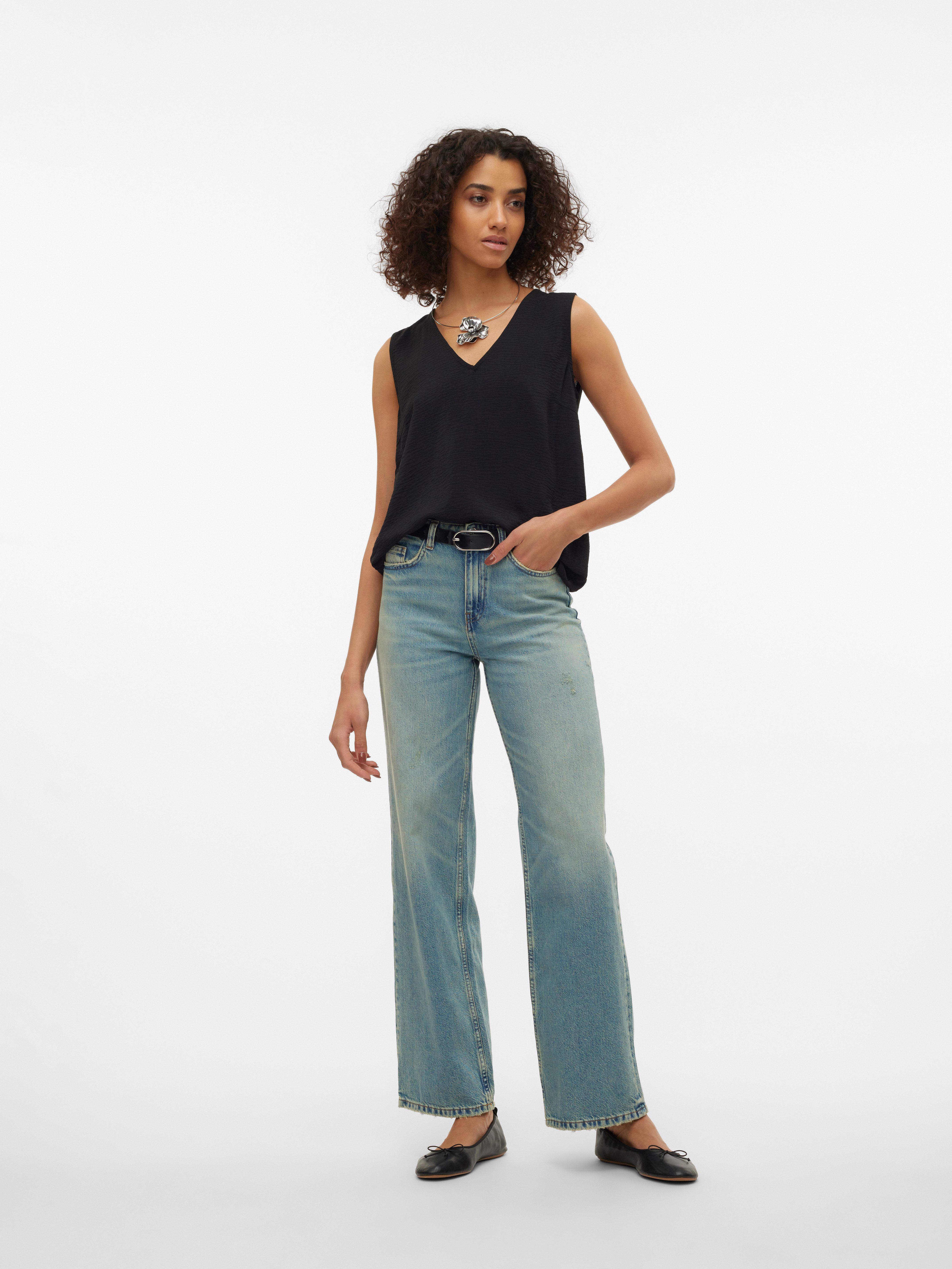Vero Moda Shirttop VMALVA S/L V-NECK TOP WVN NOOS Kunstfaser, regular fit