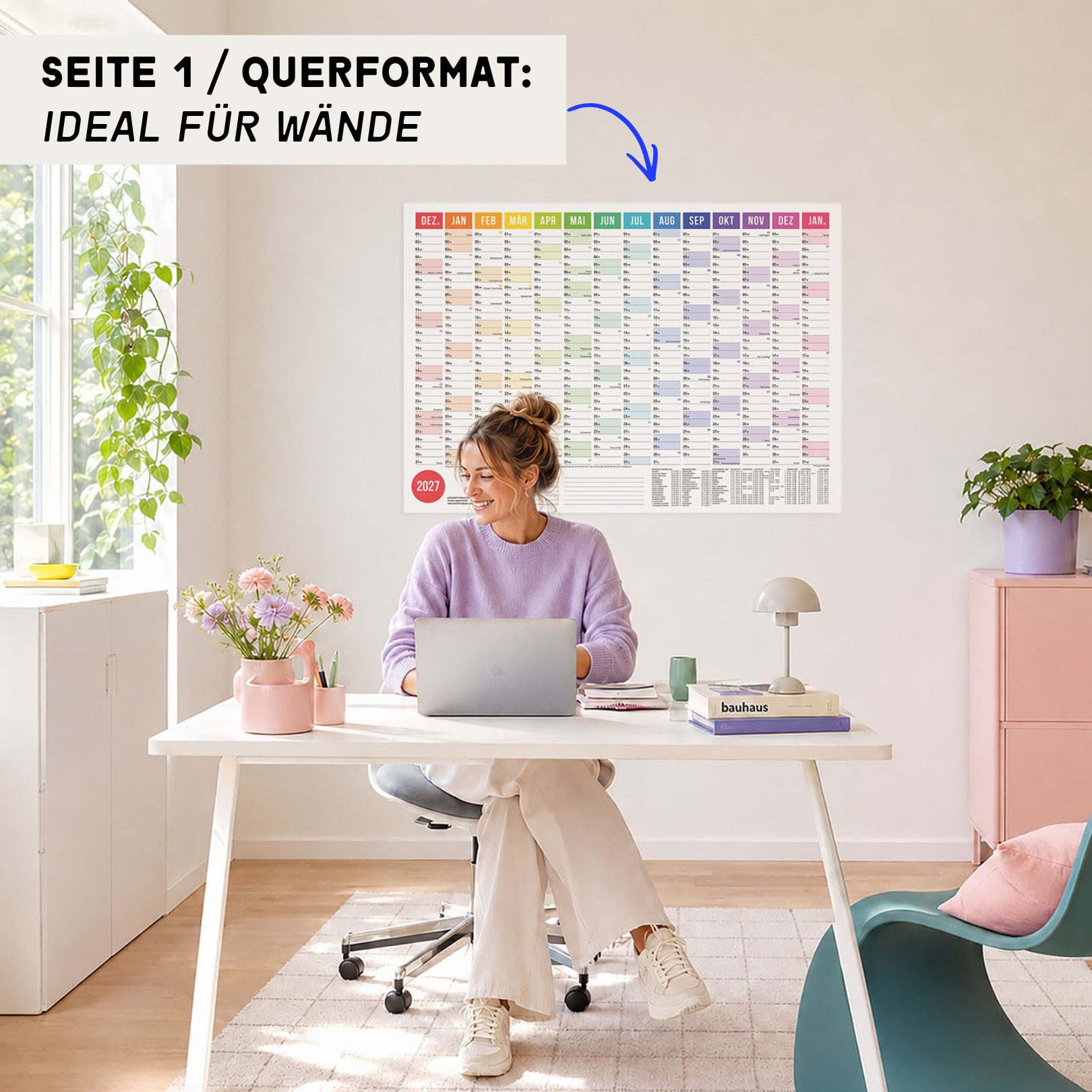 heaven+paper Jahresplaner Wandplaner 2027 Regenbogen – DIN A1, beidseitig bedruckt, Hergestellt in Deutschland – Bild 4 von 5
