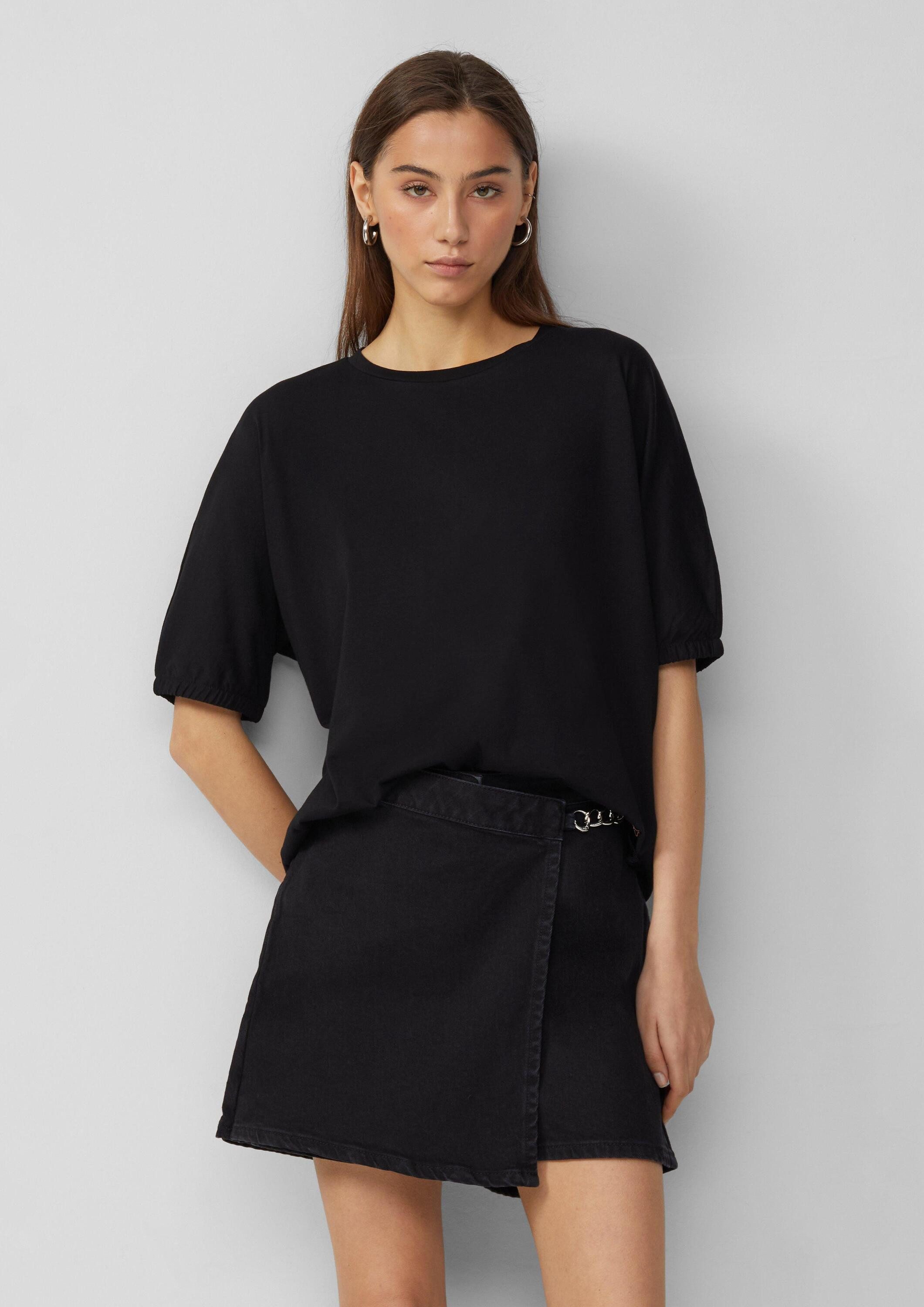 QS Kurzarmshirt T-Shirt Loose Fit T-Shirt mit Gummibund an den Ärmeln günstig online kaufen