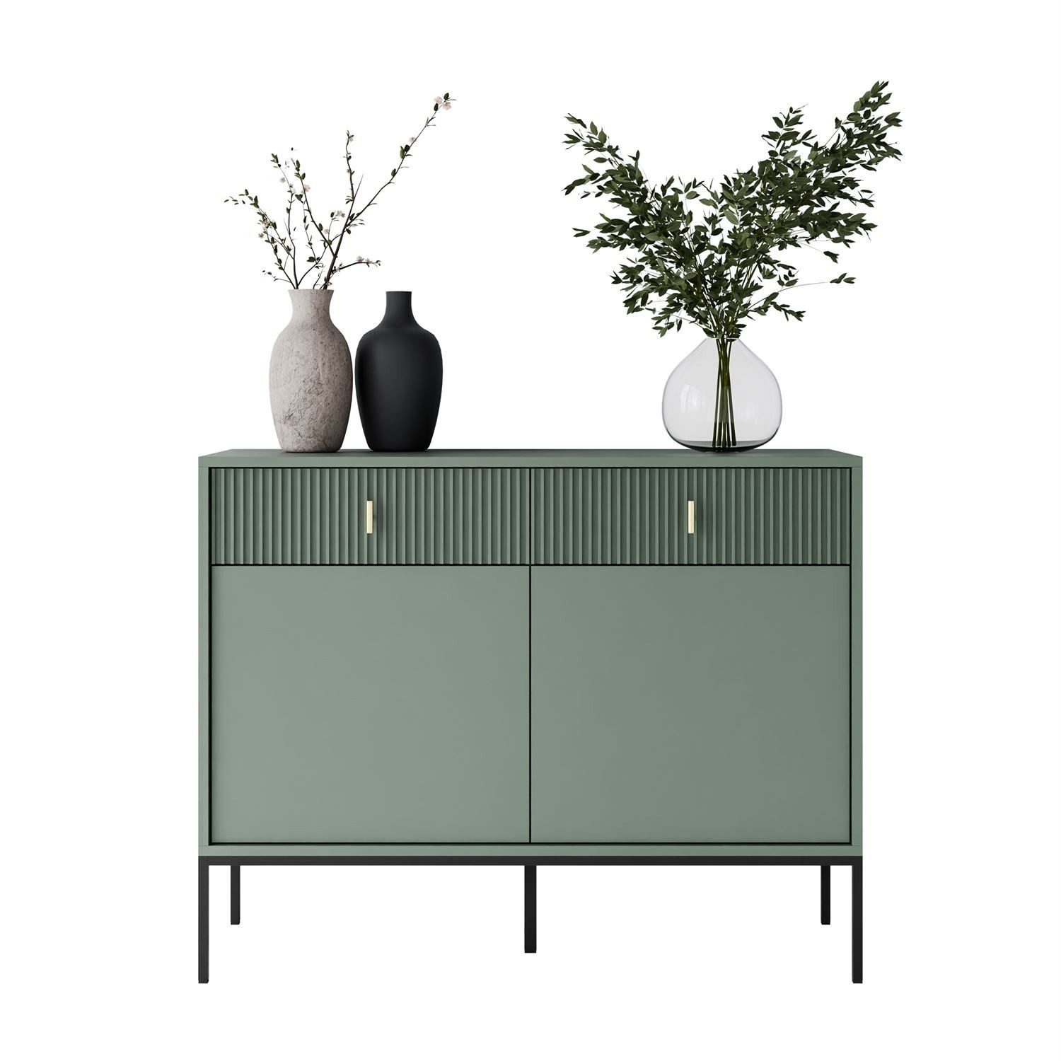 Lookway Kommode MIDNIGHT 2D2S mit zwei Schubladen auf Gestell, 104x39x82,5 cm