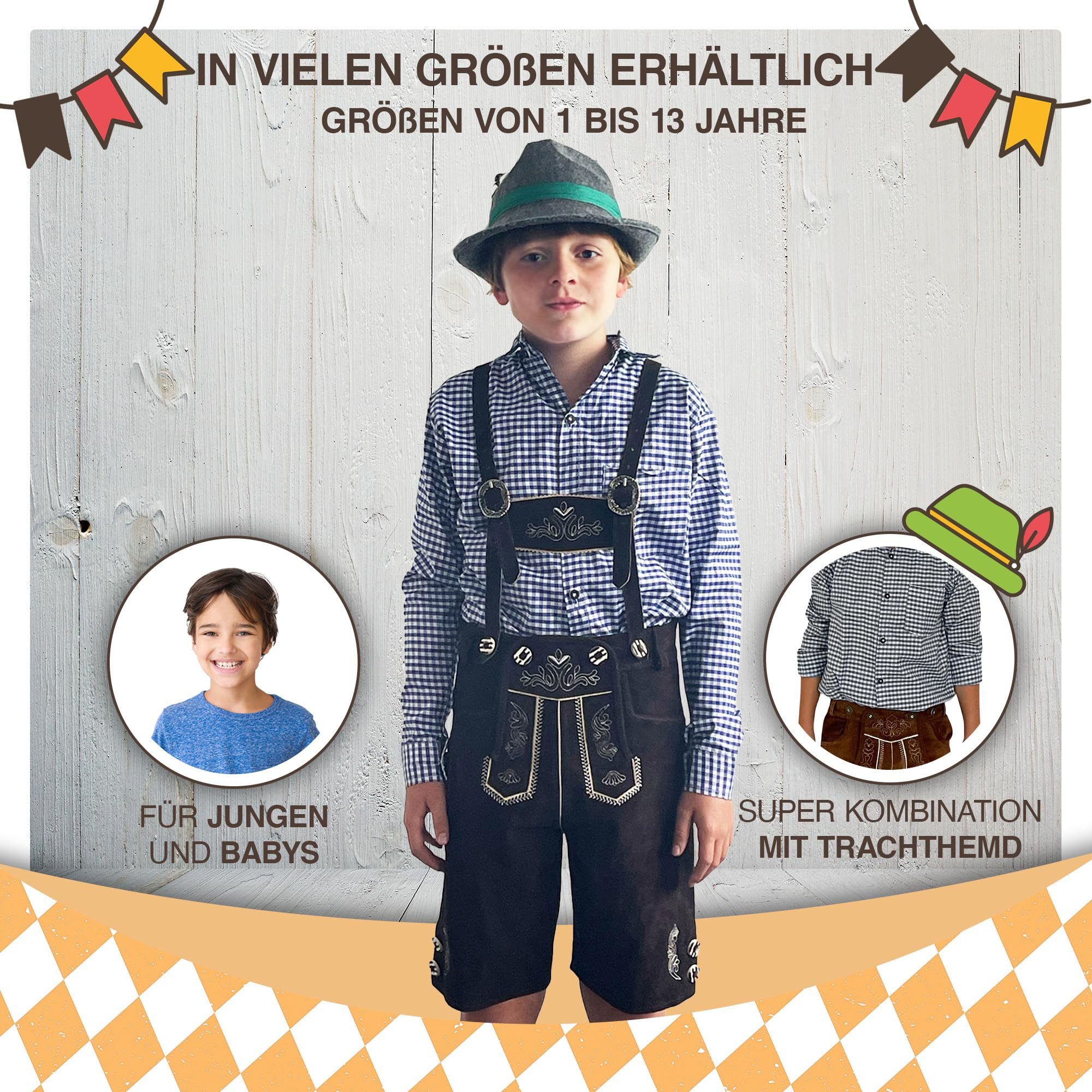 Trachterbahn Trachtenlederhose Kinderlederhose Tracht kurz braun Bestickt echtes Leder, Oktoberfest