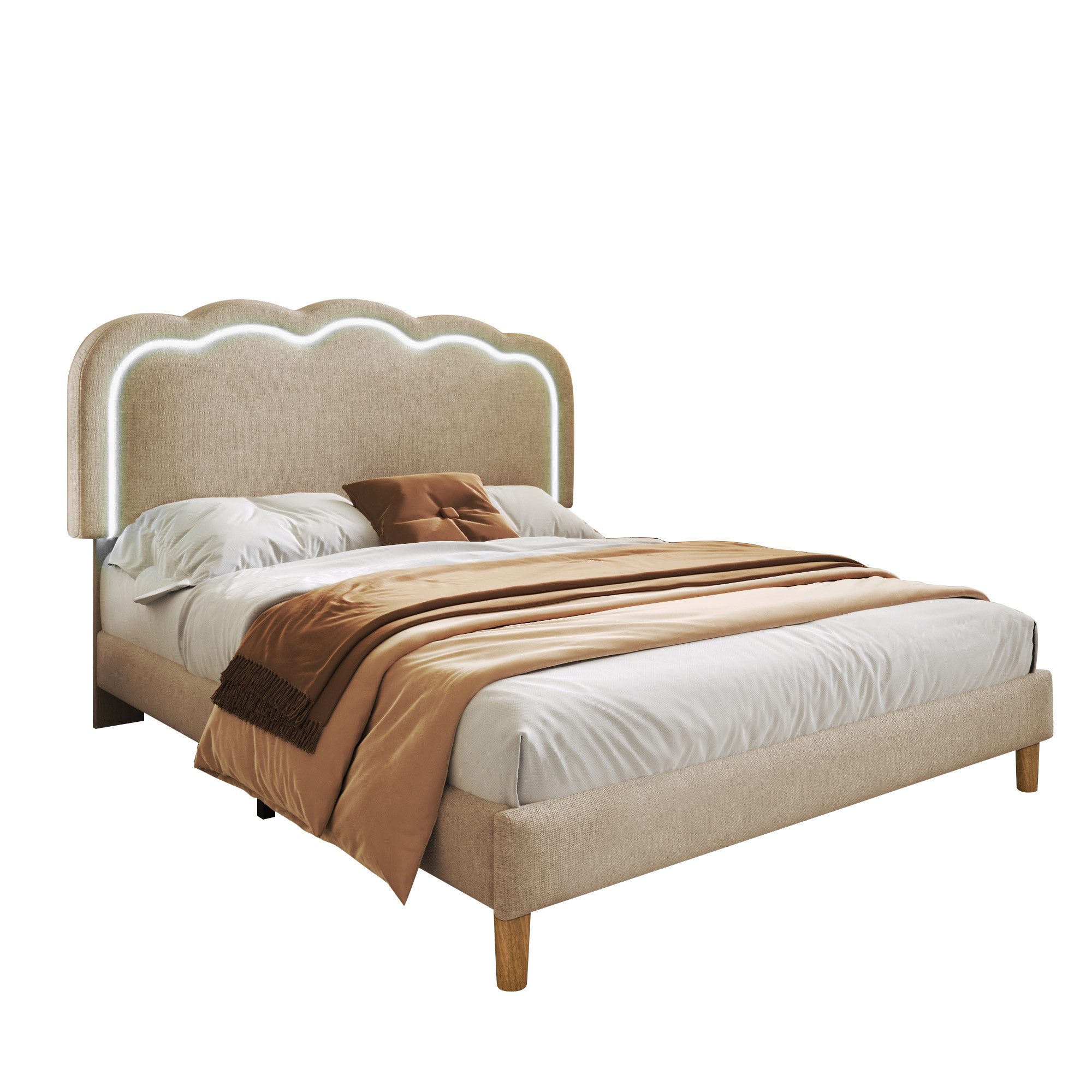 REDOM Polsterbett Jugendbett (mit Kopfteil in Blumenform und Lattenrost, 140 x 200 cm Ohne Matratze), Hautfreundlichem Samtstoff