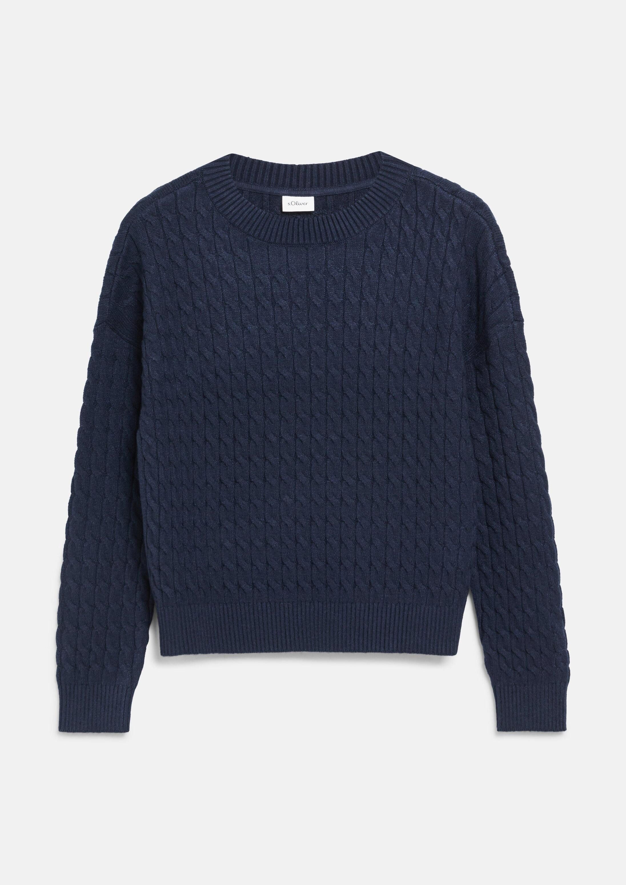 s.Oliver Longpullover Strickpullover Strickpullover mit Zopfmuster im Loose Fit