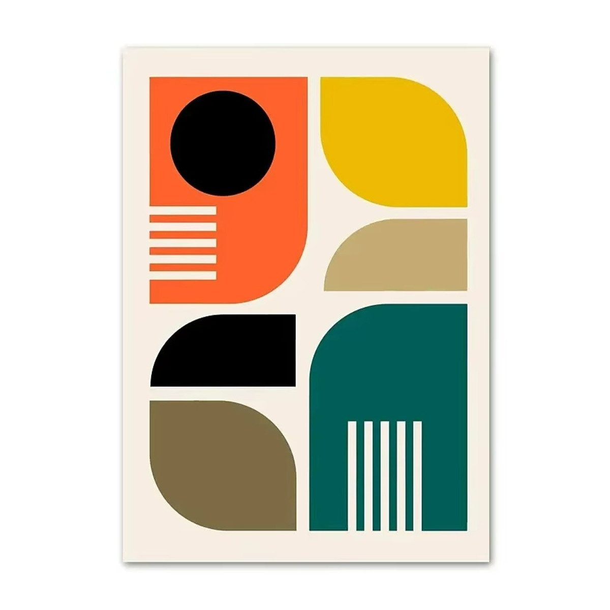 TPFLiving (OHNE RAHMEN) Poster - Leinwand - Wandbild, Minimalistische Mid-Century Abstrakte Geometrische Kunst Leinwand (Leinwandbild XXL), Farben: Orange, Gelb, Schwarz, Rot, Grün, Blau -Größe: 20x30cm