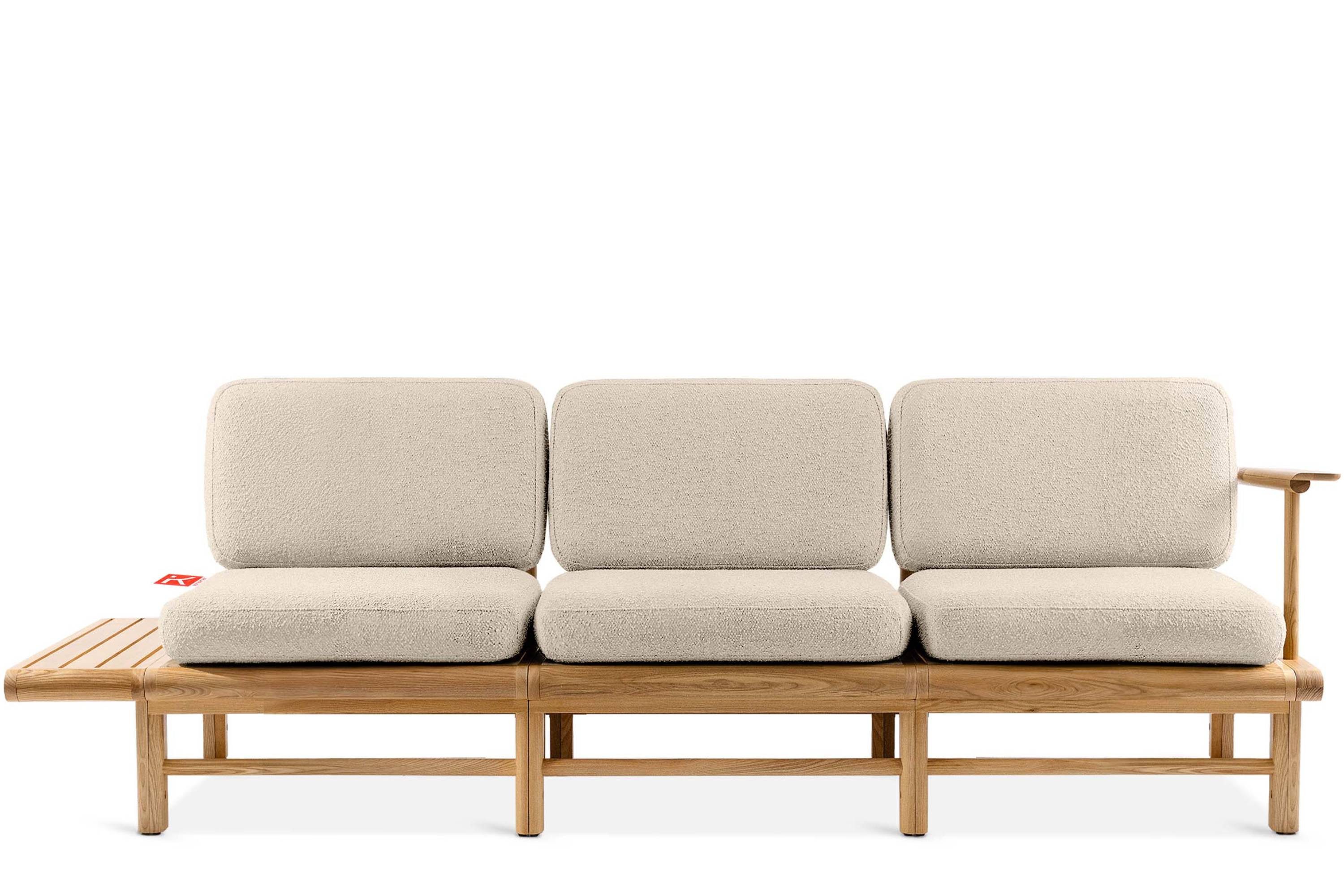 Konsimo Sofa ATREDA Gartensofa 3-Sitzer, hergestellt in der EU, handgefertigt, Massivholz Esche, mit Ablage, Armlehne