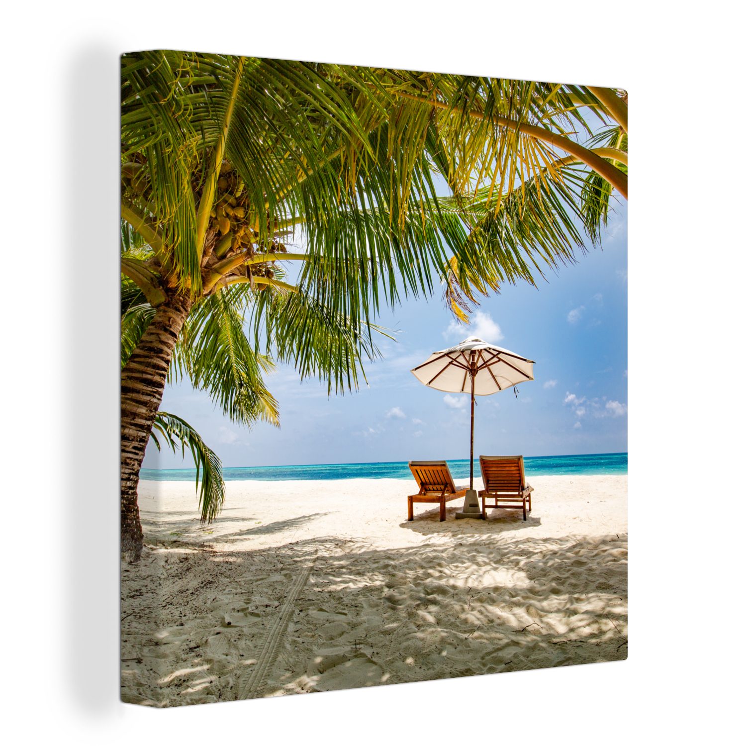 OneMillionCanvasses® Leinwandbild Strand - Strandkorb - Sonnenschirm, (1 St), Leinwand Bilder für Wohnzimmer Schlafzimmer bunt