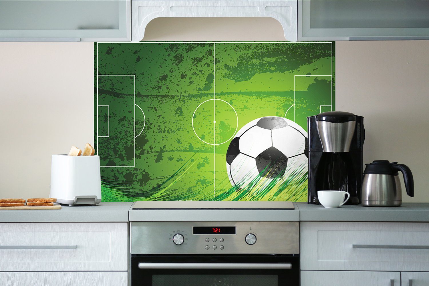 Fußball-Feld Wallario Küchenrückwand klassisch grün (1-tlg) mit Ball,