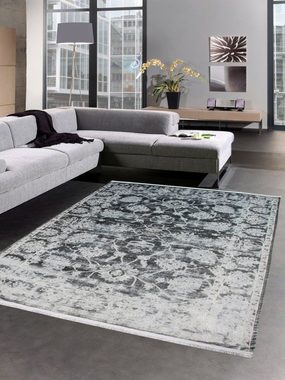Teppich Orientteppich Wohnzimmerteppich Barock Vintage grau mit Fransen, Carpetia, rechteckig, Höhe: 5 mm