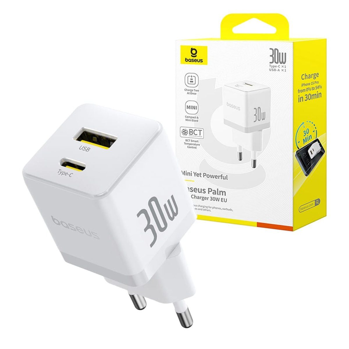 Baseus Baseus Schnellladegerät USB / USB-C 30W QC PD weiß Smartphone-Ladegerät