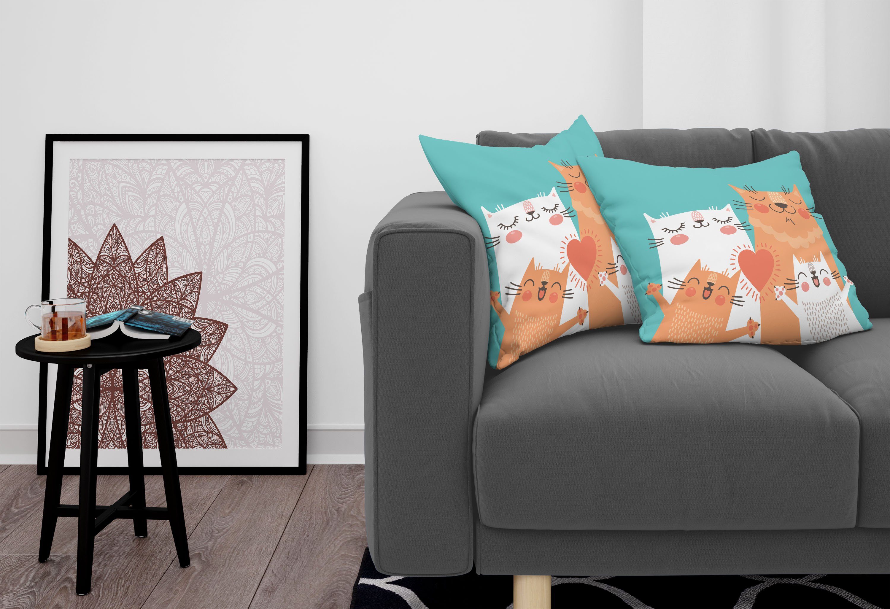 Modern Accent Doppelseitiger Abakuhaus Lustig Kitty-Paare (2 glücklich Kissenbezüge Stück), Digitaldruck,