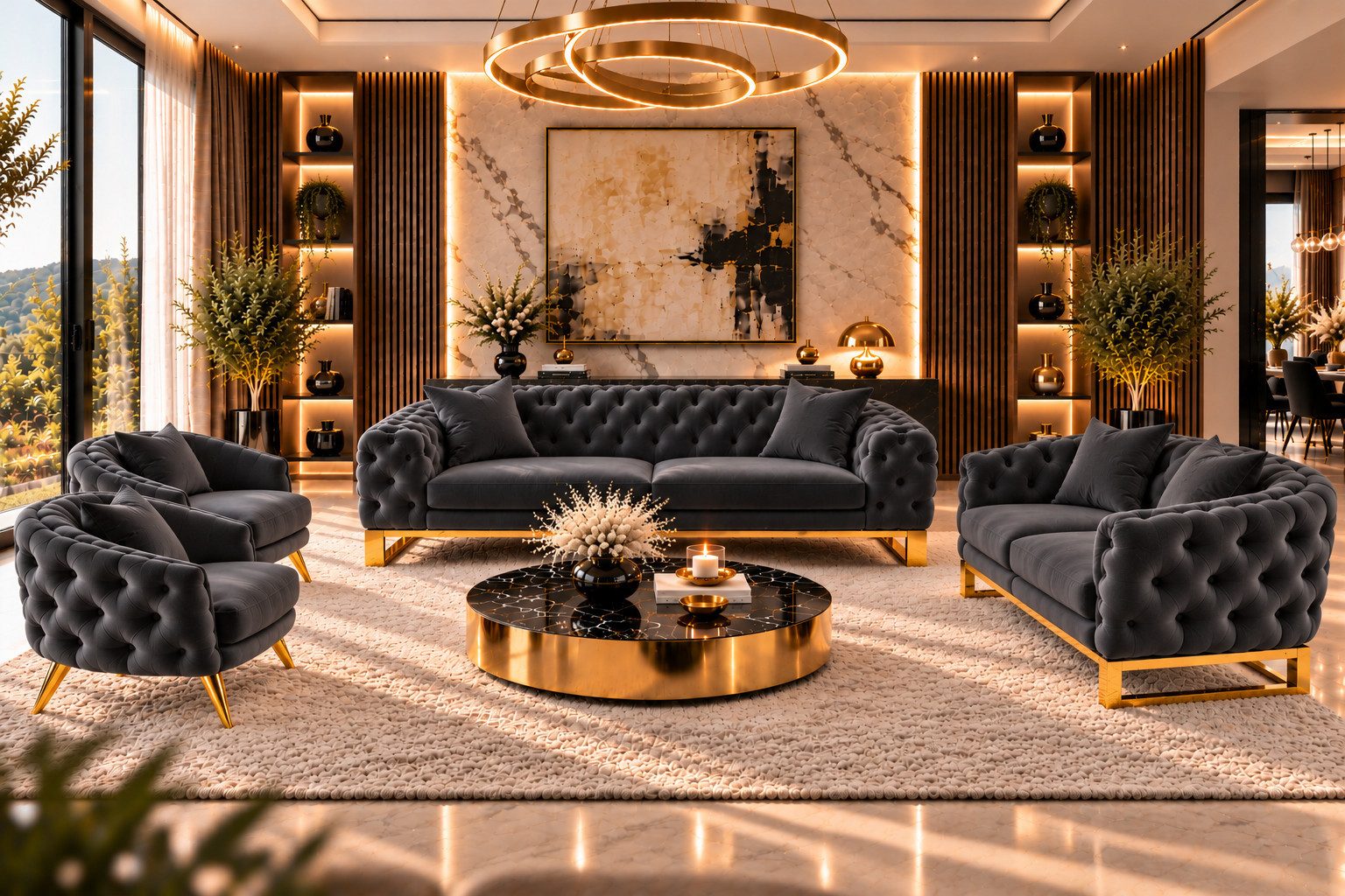 Palms-Store Sofa Sofa-Set Casino Royale mit Knopfheftung in 12 edlen Farbvarianten, Spar-Set, in 13 Stofffarben erhältlich