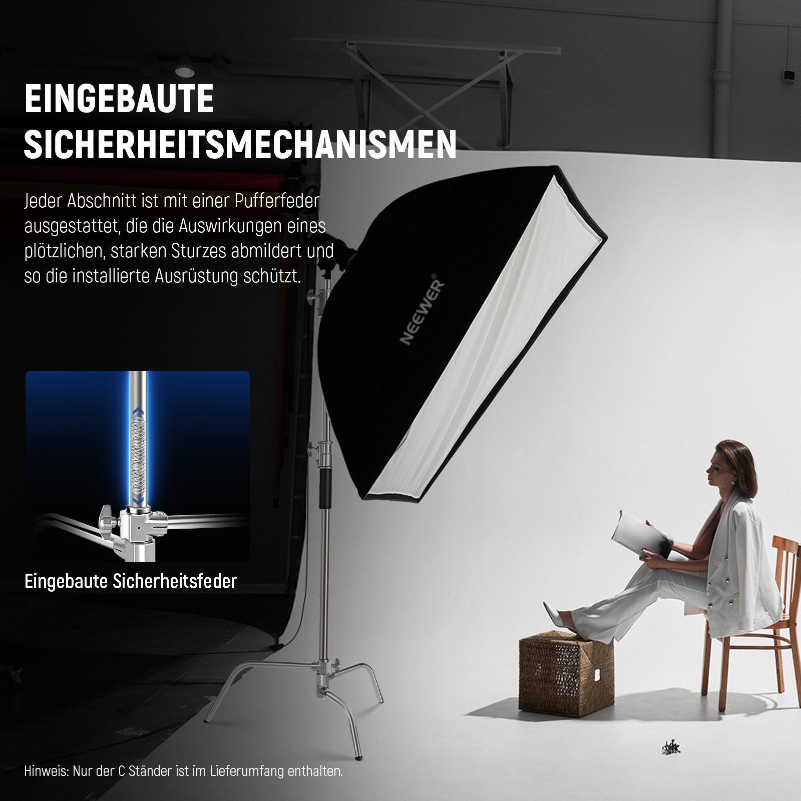Neewer C320B 3M Verstellbarer C-Stand Lampentständer, 150-305 cm Lampenstativ (mit Tragetasche, für Fotostudio Videoreflektor Schirm Monolight) – Bild 4 von 5