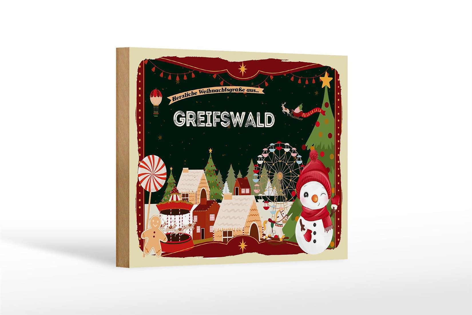 Femer GmbH Holzbild Weihnachten Grüße GREIFSWALD 18x12 cm, Feste und Feiertage (1 St), Glatte Holzfaserplatte (MDF), vorn beschichtet