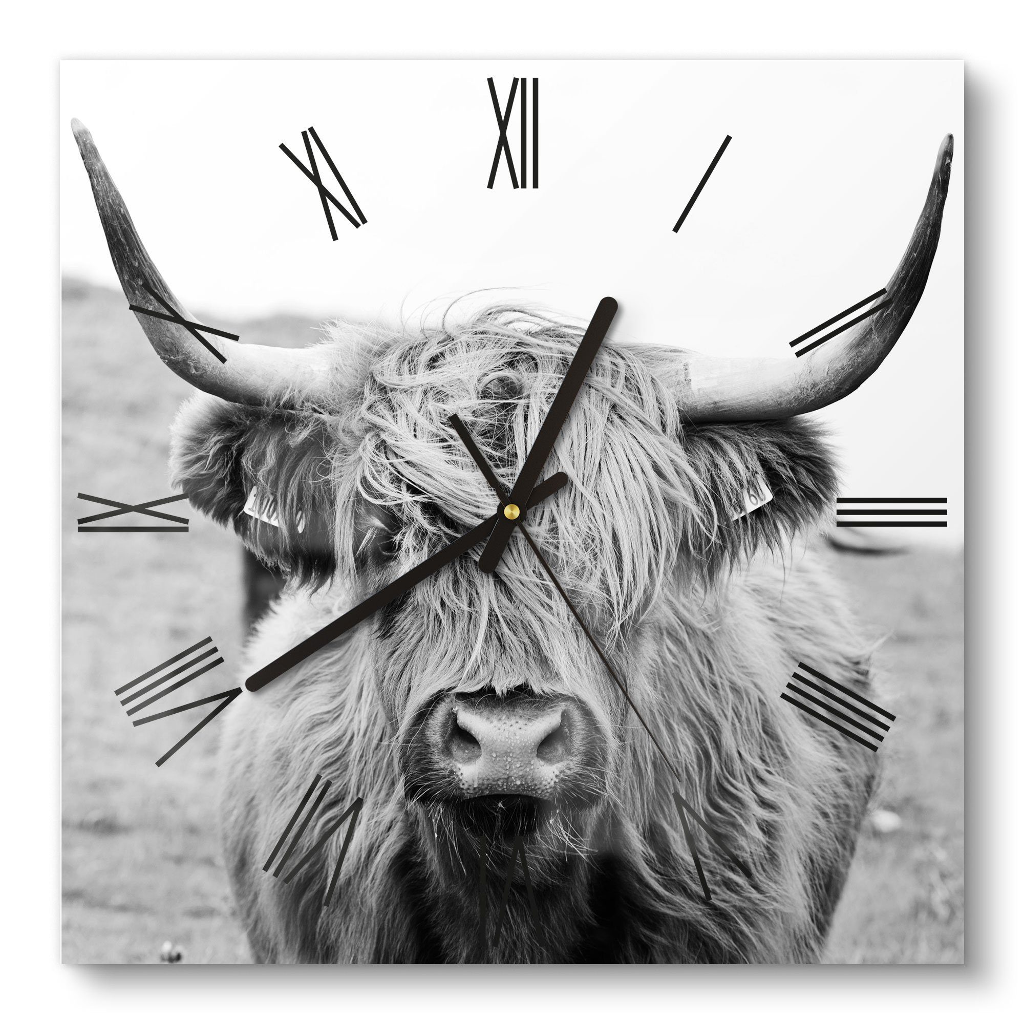 DEQORI Wanduhr 'Zotteliges Hochlandrind' (Glas Glasuhr günstig online kaufen