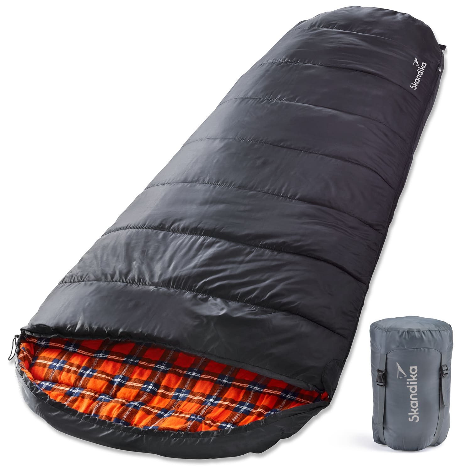 Skandika Mumienschlafsack XXL, für Erwachsene, Vegas Flanell, wasserabweisend, kuscheligwarm, breit, groß, Camping, koppelbar, 3-Saison, bis -12°C, Packsack Outdoor