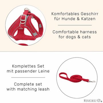 Monkimau Hunde-Geschirr Hunde Geschirr Set mit Leine - XL in rot