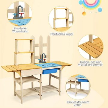 KOMFOTTEU Spielküche Kinderküche, mit Wasserhahn & Matschwanne
