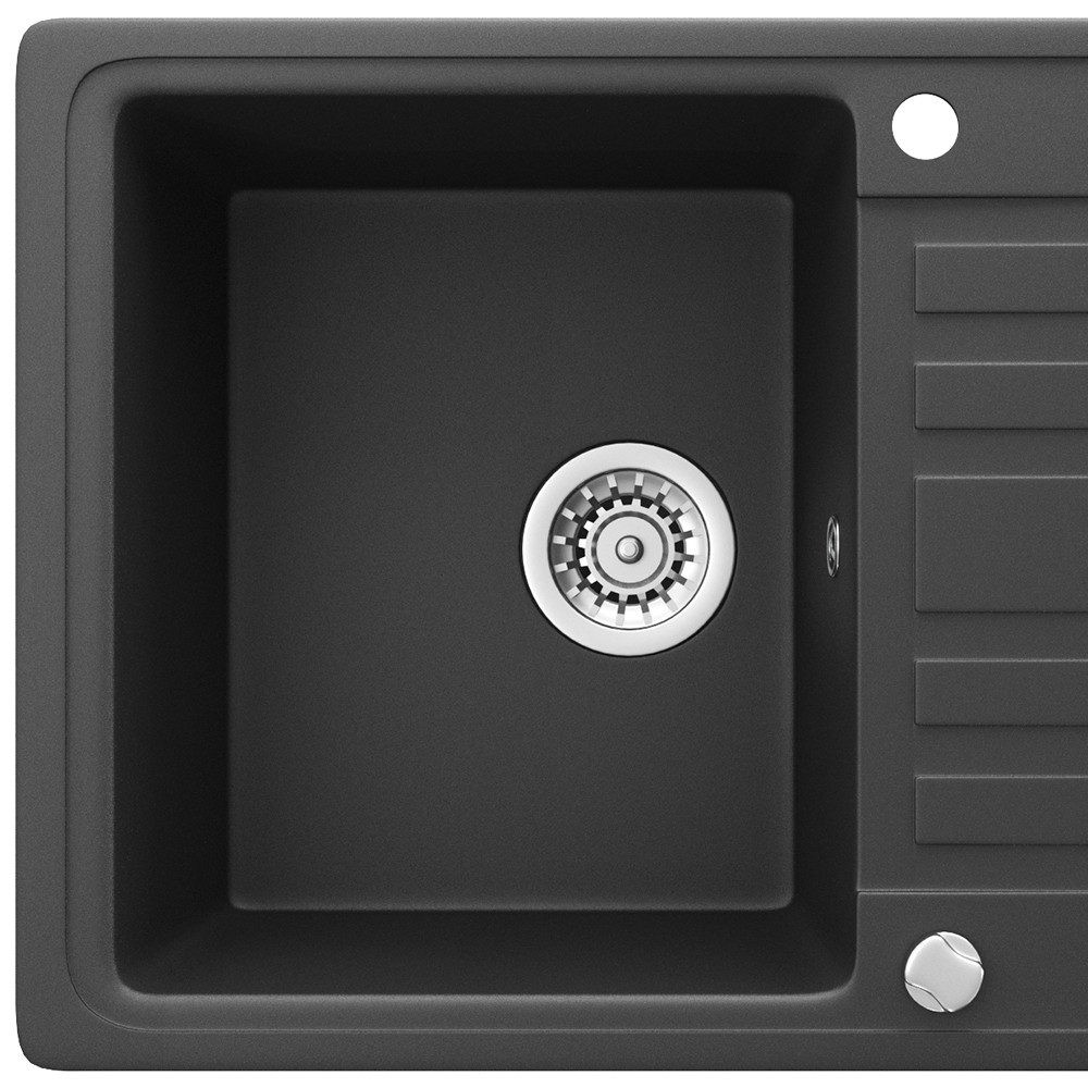 Bergstroem Granitspüle, Schwarz, 58 x 46 cm mit Trockenplatz, Rechteckig, 57.5/46 cm, beidseitig montierbar