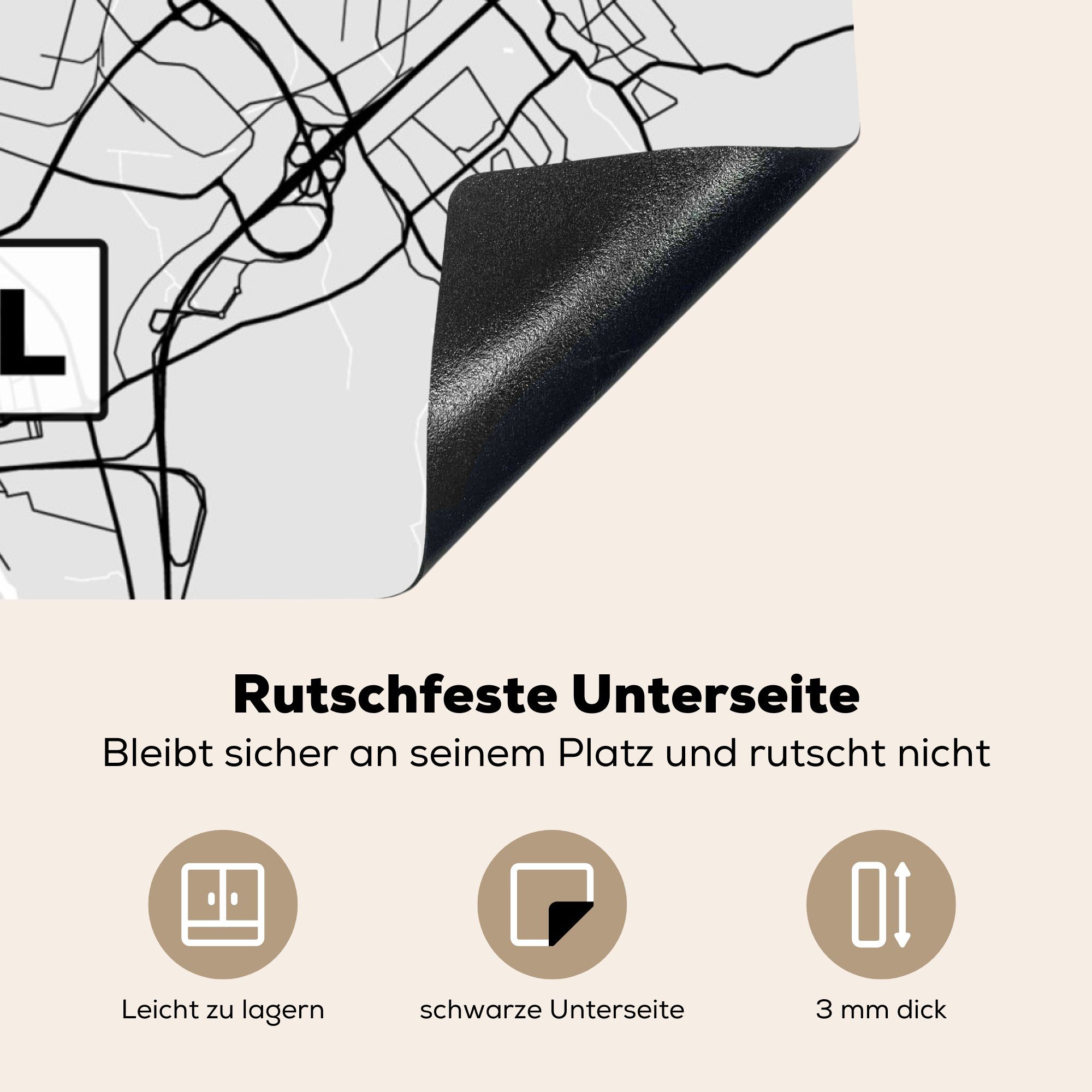 78x78 Kassel Stadtplan, - - MuchoWow cm, (1 - Deutschland Karte tlg), - Ceranfeldabdeckung, Vinyl, Karte Arbeitsplatte küche für Herdblende-/Abdeckplatte