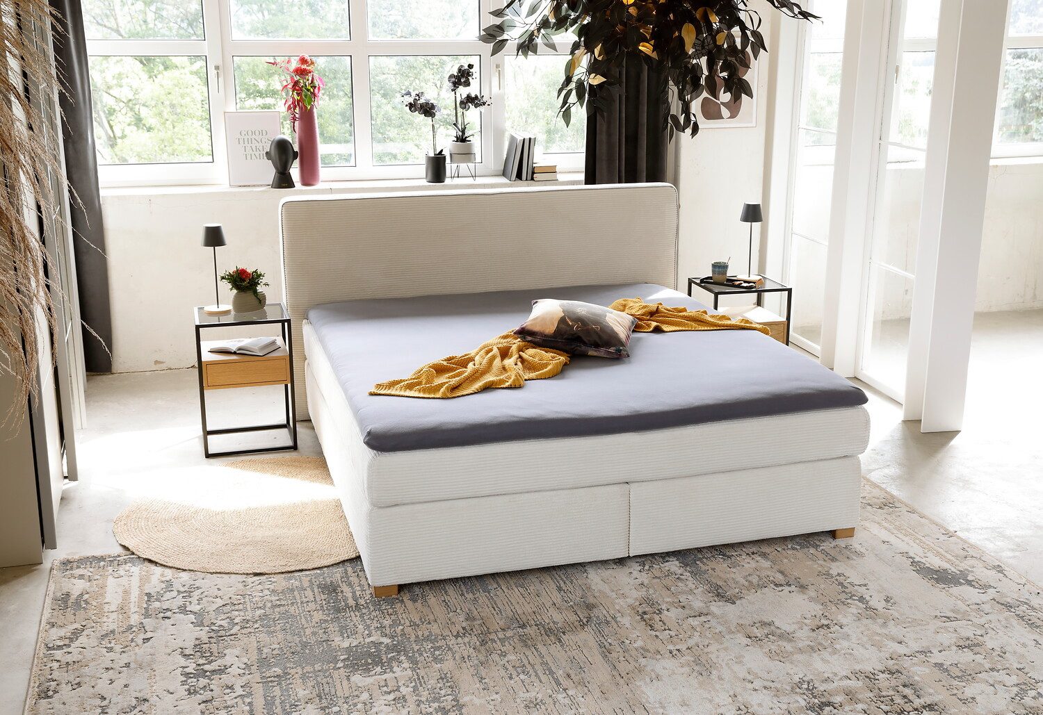 Jockenhöfer Gruppe Boxspringbett ROMY inkl. 7-Zonen-TTFK-Matratze H3, mit Kaltschaumtopper, Cordstoff, Echtholzfüße, 140/180 cm x 200 cm – Bild 4 von 5