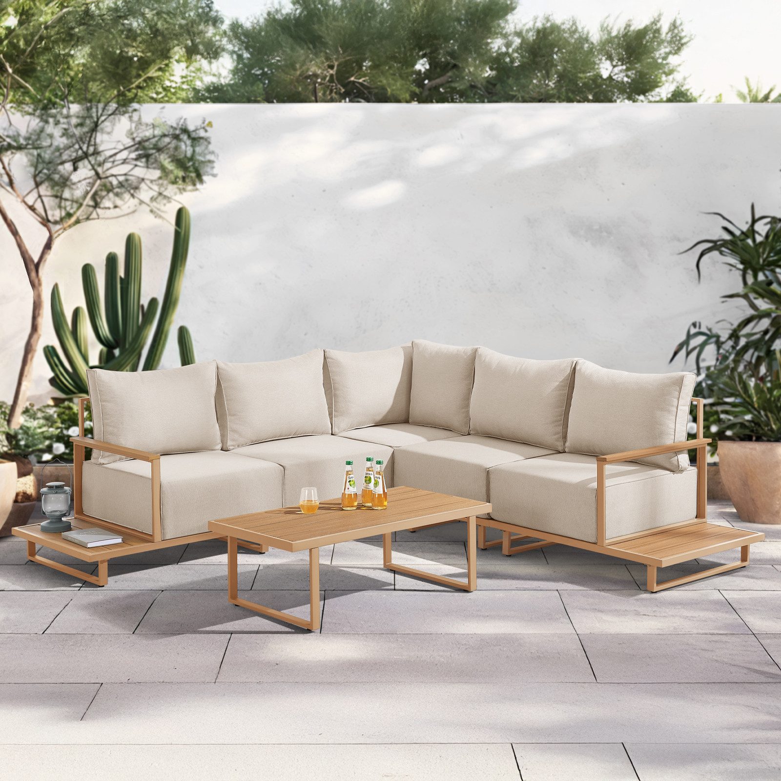 SVITA Gartenlounge-Set MALIBU, (Set), Modulare Lounge, Outdoor Sitzgruppe, Dicke Polster, Beige