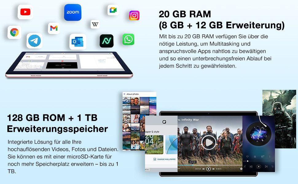 DOOGEE U10 Pro 8GB RAM +128GB ROM(1TB TF), 5060mAh, 10,1 Zoll HD Display Tablet (10,1", 128 GB, 8MP+5MP, BT 5.0, TÜV Augenschutz, WiFi 6, Widevine L1, OTG)