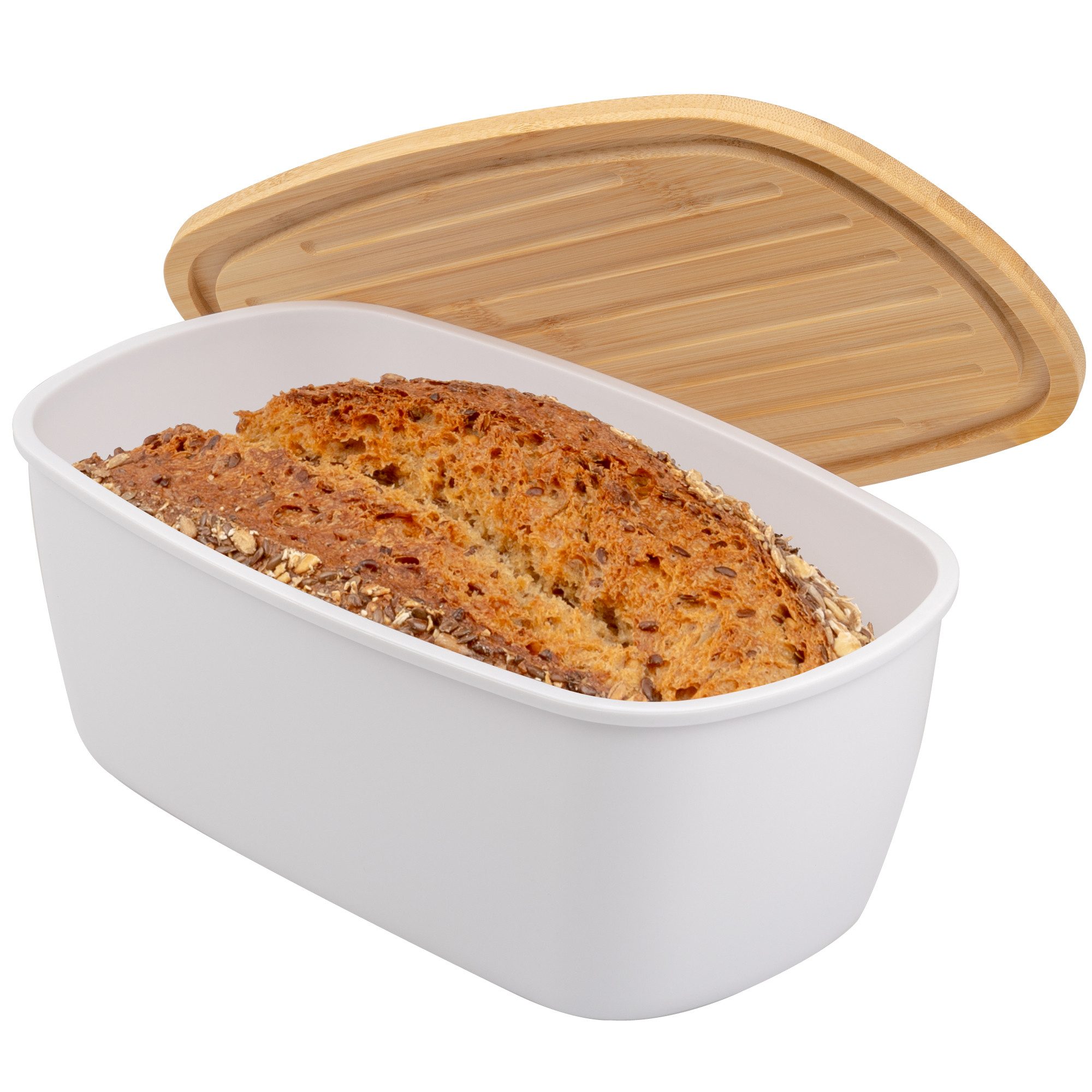 bremermann Brotkorb Brotkasten mit Bambus-Deckel, Brotbox, Schneidebrett, Brottopf, weiß