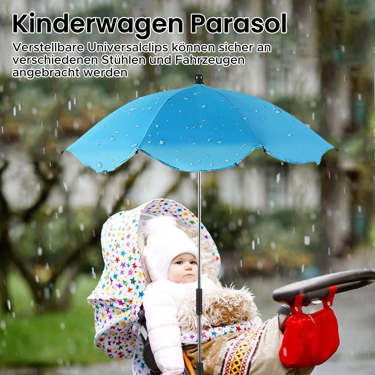 Refttenw Kinderwagenschirm Sonnenschirm Kinderwagen UPF50+ mit Verstellbarer Universeller Klemme, Ø 66 cm
