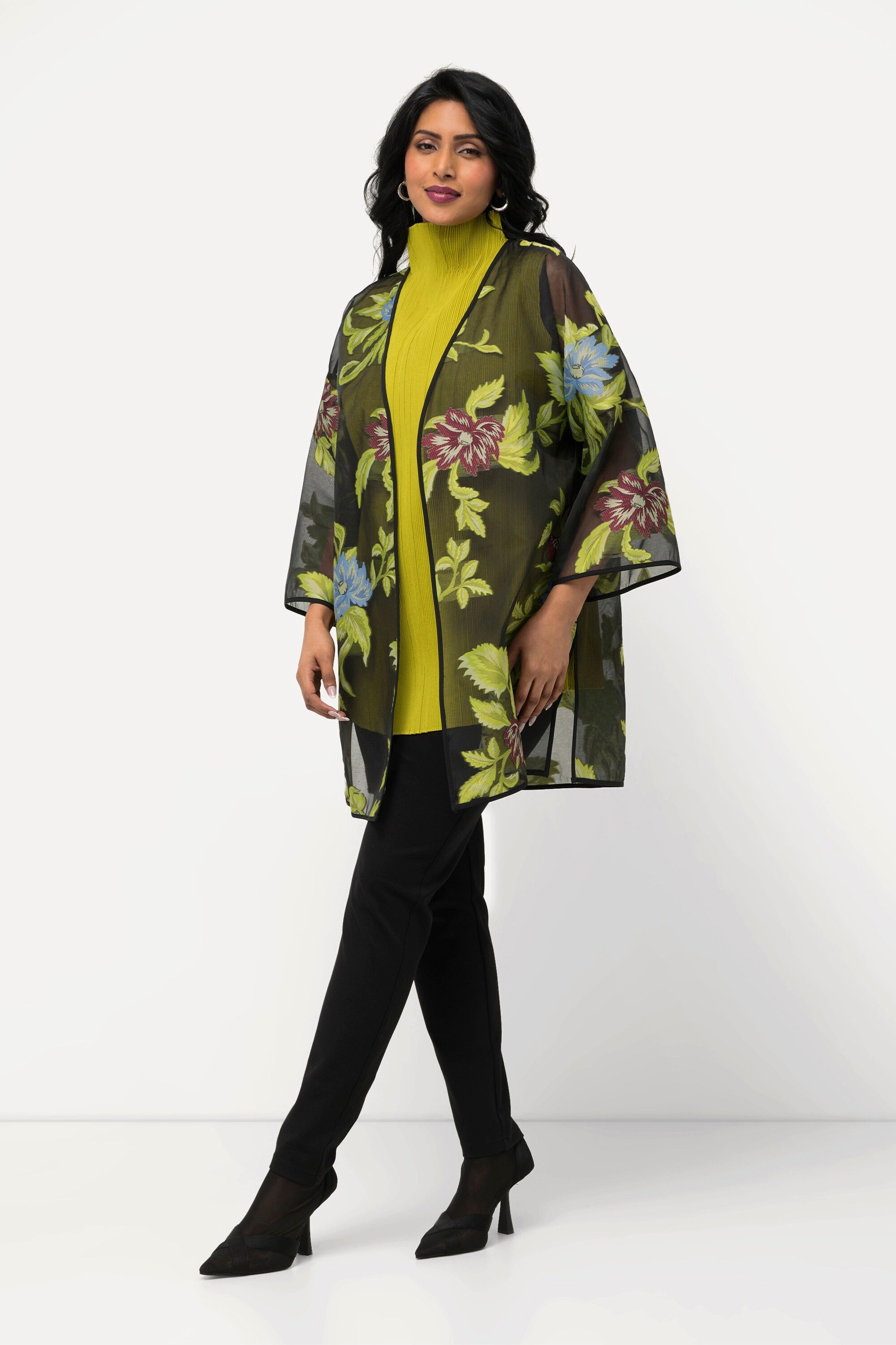 Sommerjacke Chiffonjacke florales Design V-Ausschnitt 3/4-Arm