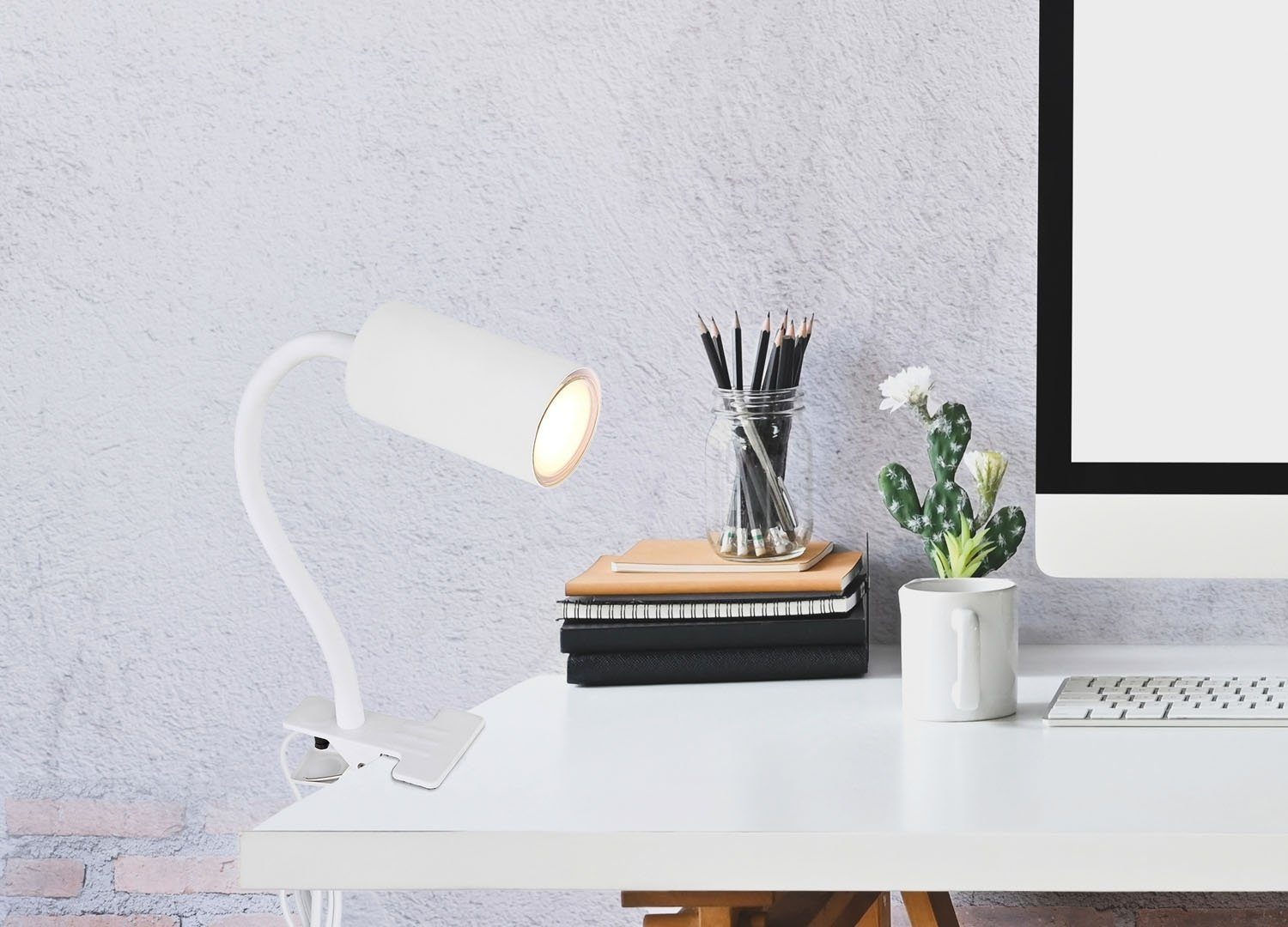 GLOBO LIGHTING Klemmleuchte ROBBY, Weiß matt, Metall, Höhe 41 cm, 1-flammig, ohne Leuchtmittel