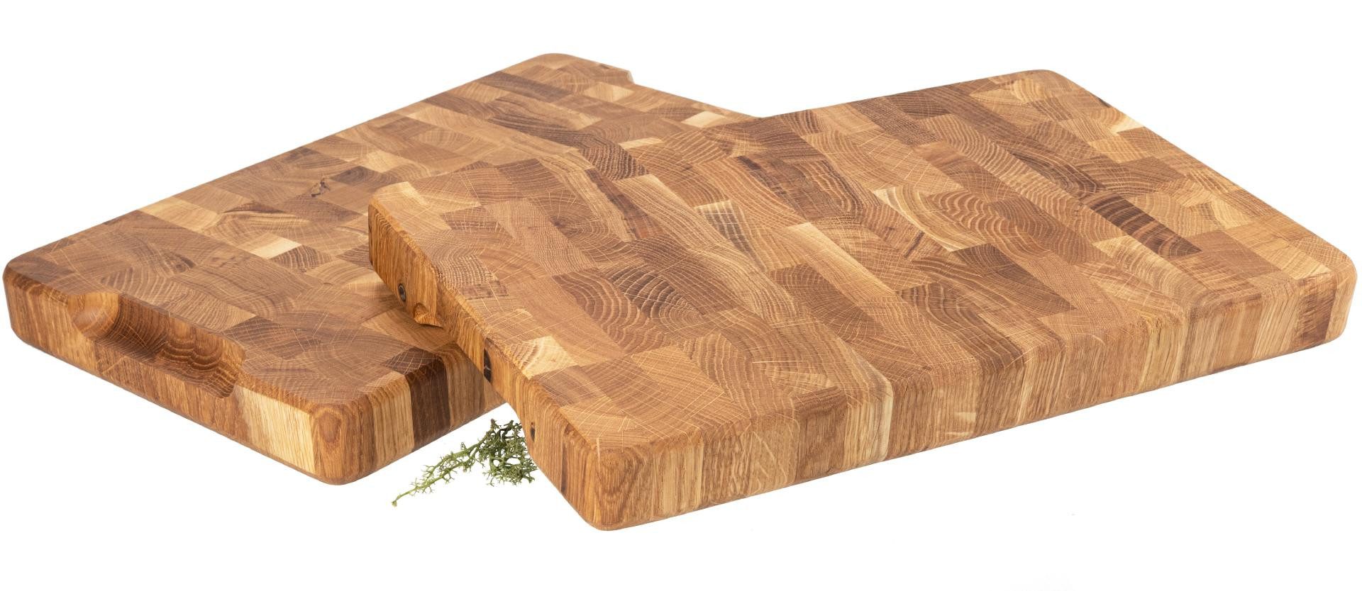 Holz Frank Schneidebrett Stirnholz Hackblock aus Eiche, 50x30x4 cm mit Griffmulden, Holz, (1-St)