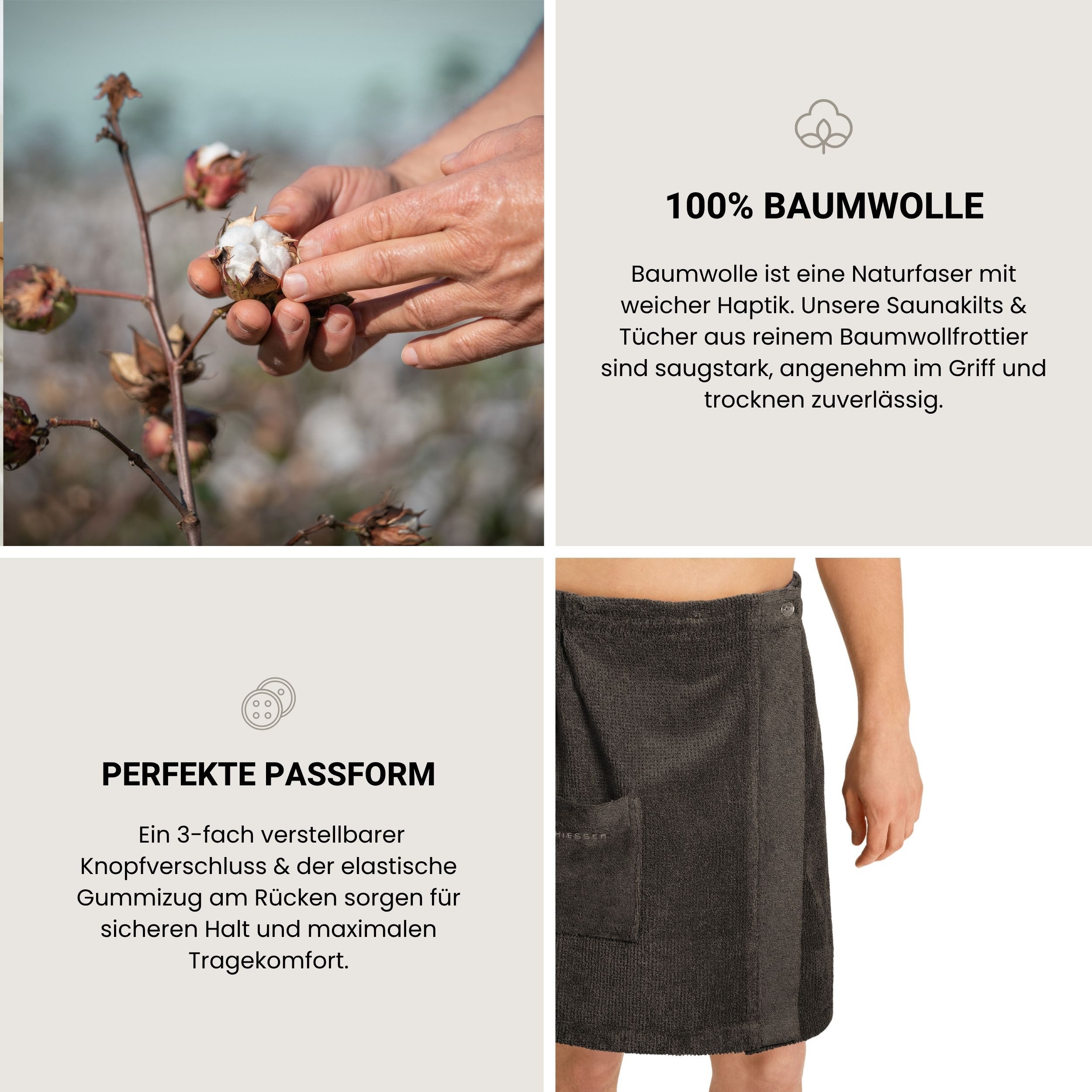 Schiesser Sarong Saunakilt Turin für Herren in angesagter Reiskornoptik, Frottier, Knöpfe