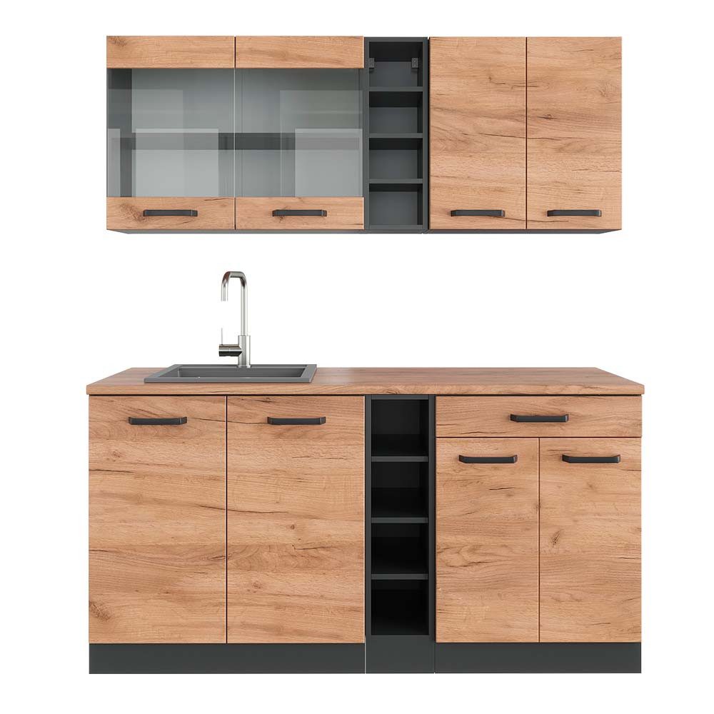 Vicco Winkelküche R-Line, Blau-Grau/Goldkraft Eiche, 237 günstig online kaufen