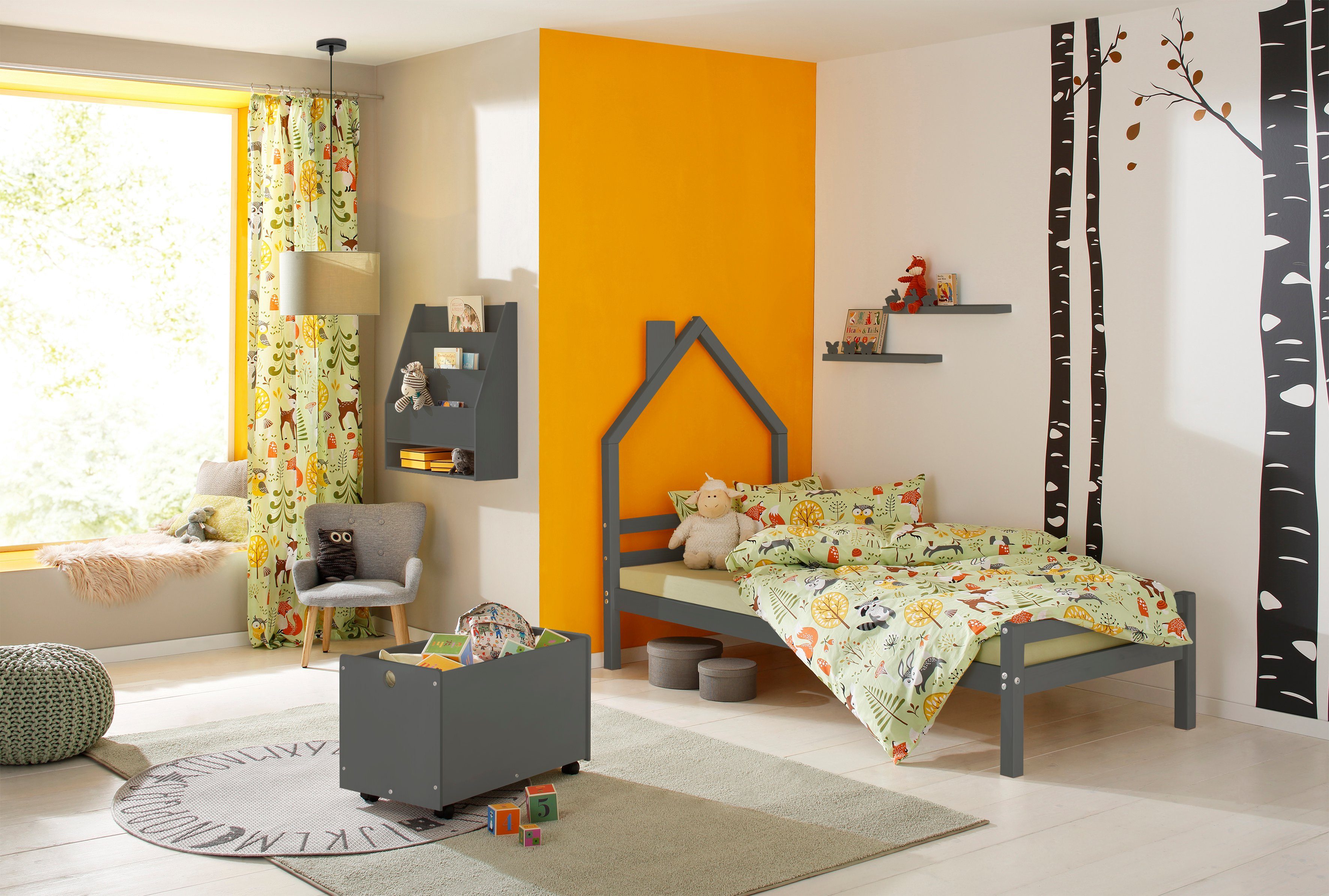 Kiefernholz, 90x200 grau Alpi, Liegefläche Lüttenhütt verschiedene Farbvarianten, cm Kinderbett aus